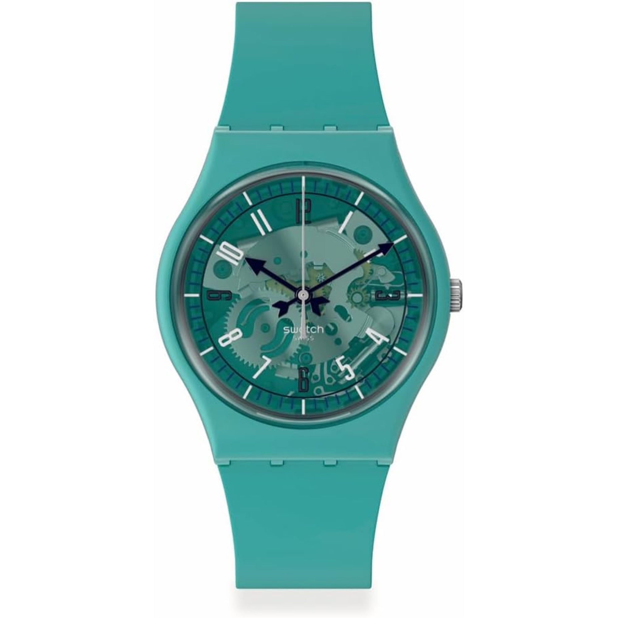 Swatch November Collection Photonic Turquoise Blue Skeleton Dial Silicone Strap Unisex Watch SO28G108