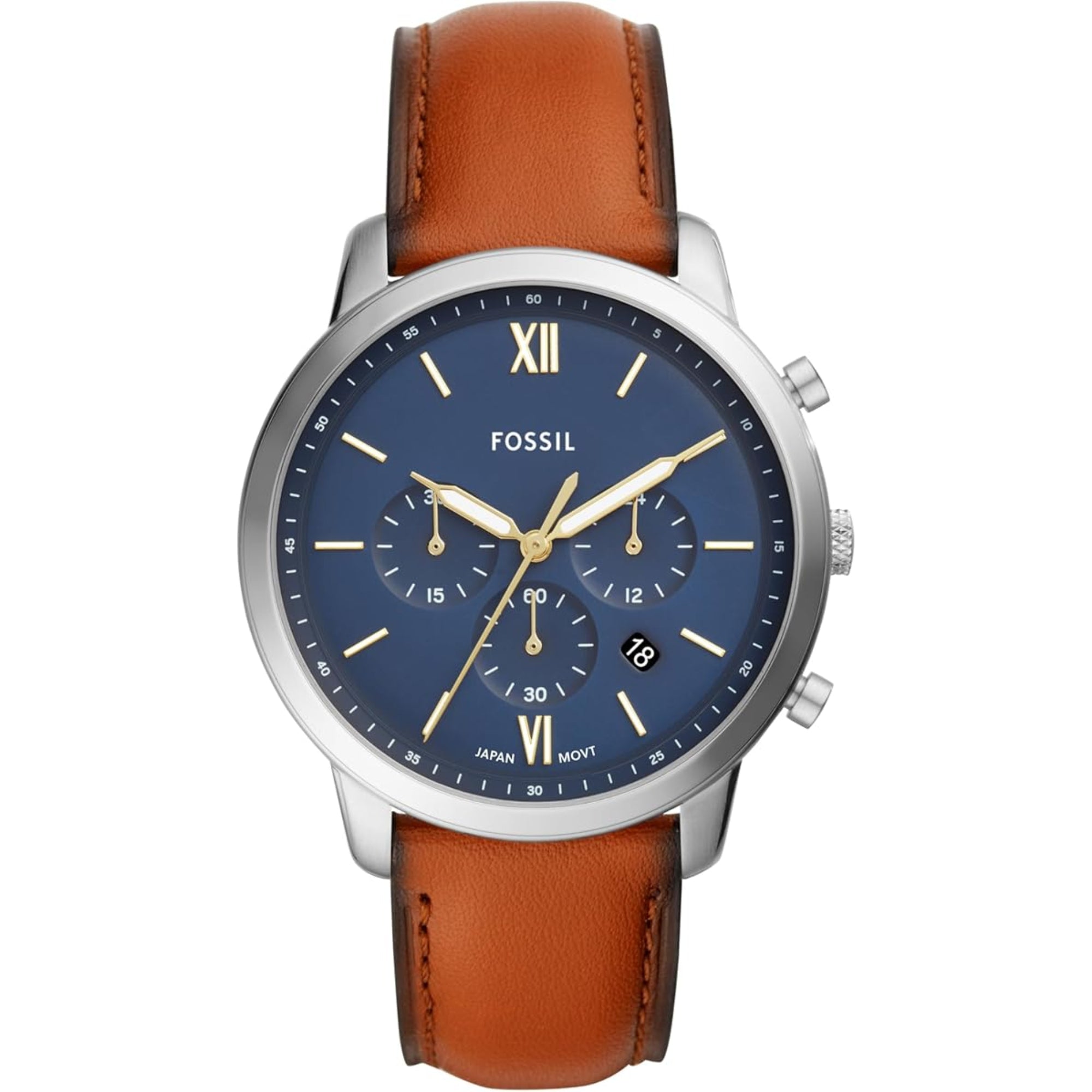 Fossil Neutra Chrono Stainless Steel Brown Leather Strap Blue Dial Men's Watch FS5453
