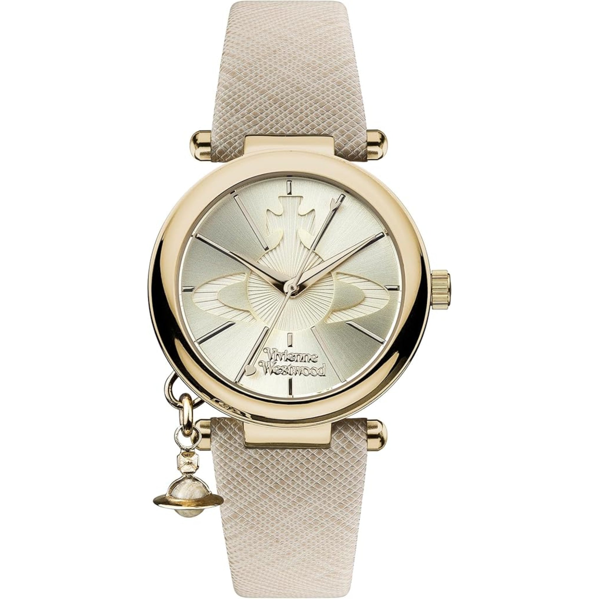 Vivienne Westwood Orb Pop Quartz Silver Dial Cream Leather Strap Ladies Watch VV006GDCM