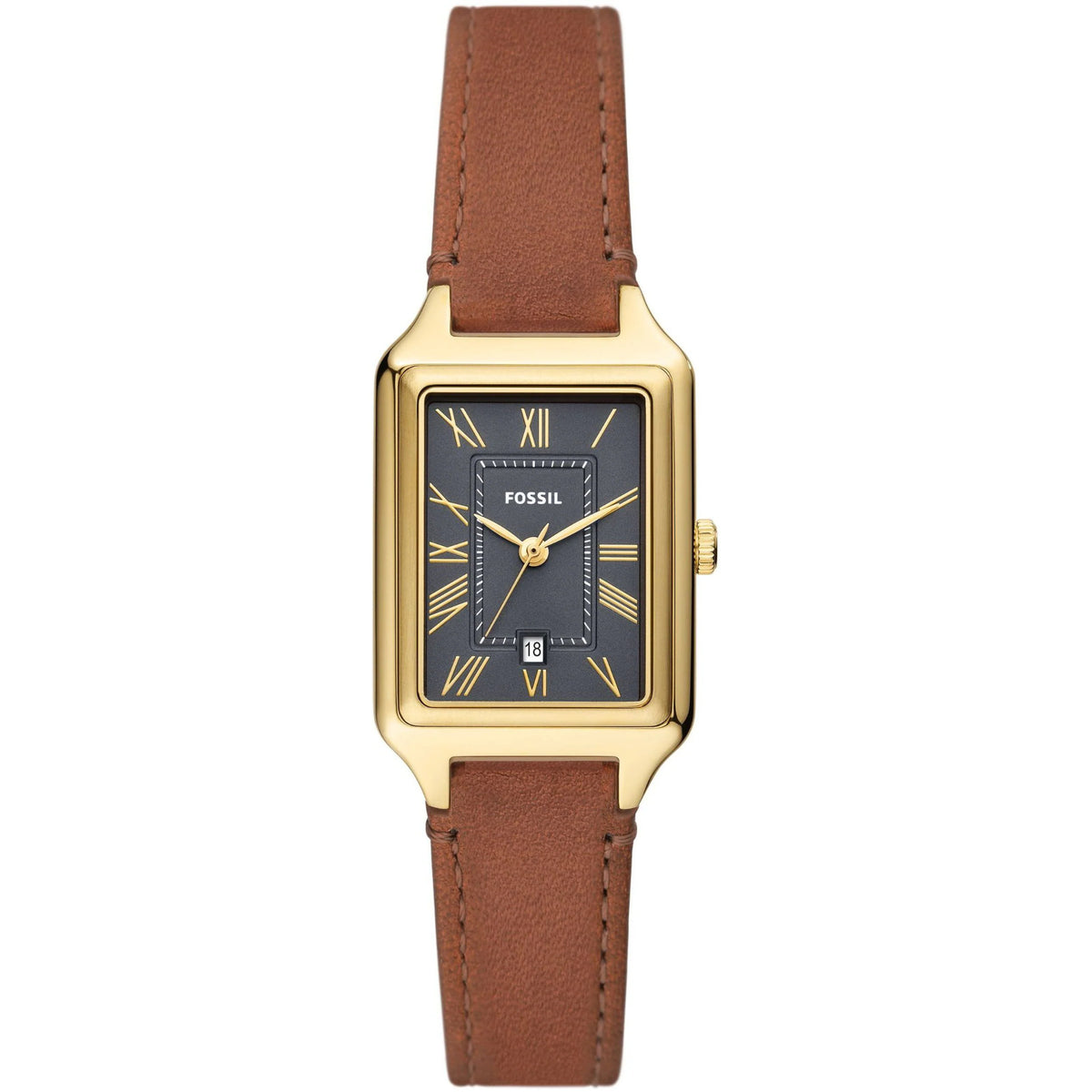 Fossil BQ3909 Women Square Gold Watch Brown Leather Japanese Quartz Wristwatch Vintage Fossil Womens Watch 25mm Square Dial Gold Tone  main image 2