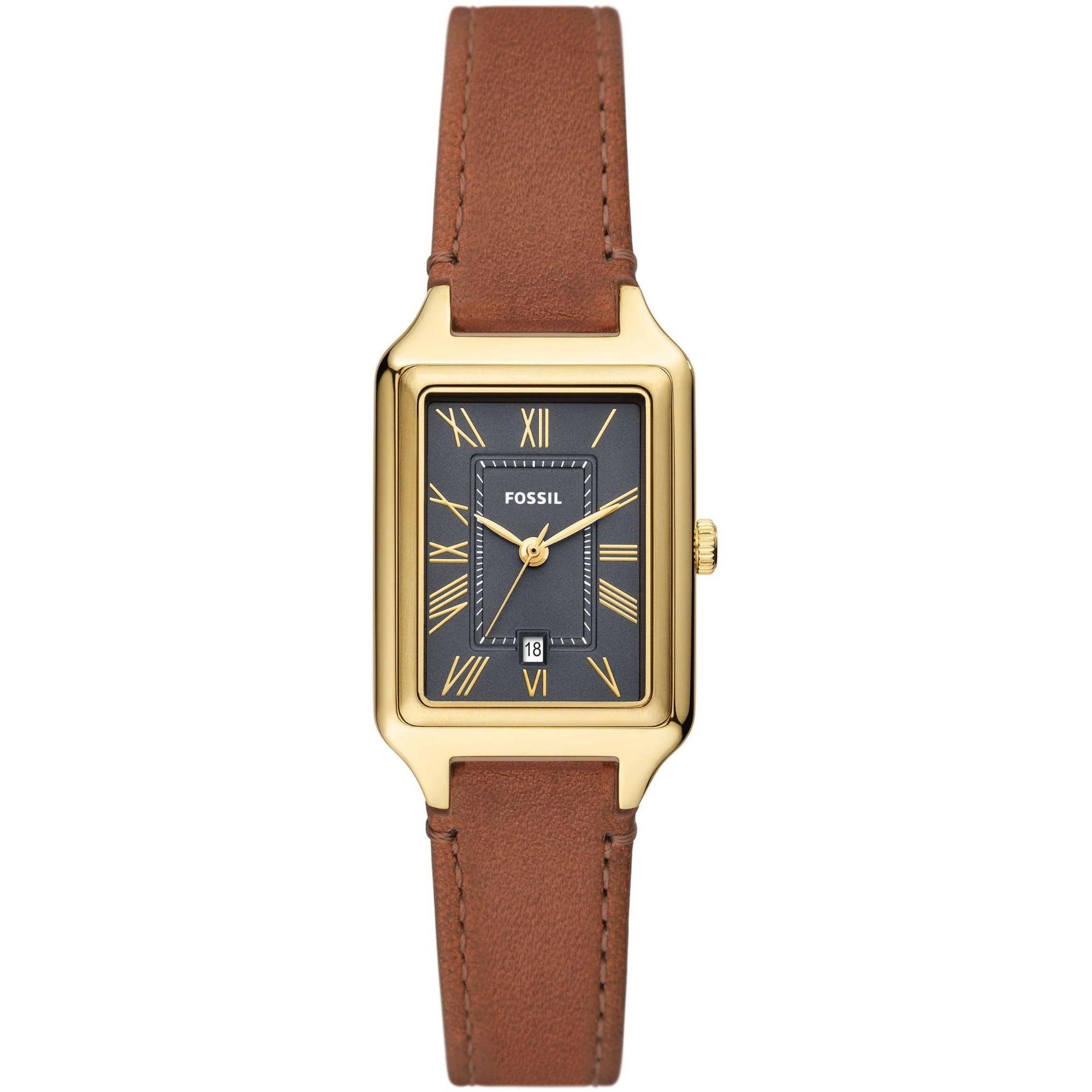 Fossil Raquel Date Medium Brown Leather Strap Gray Dial Women’s Watch ES5303