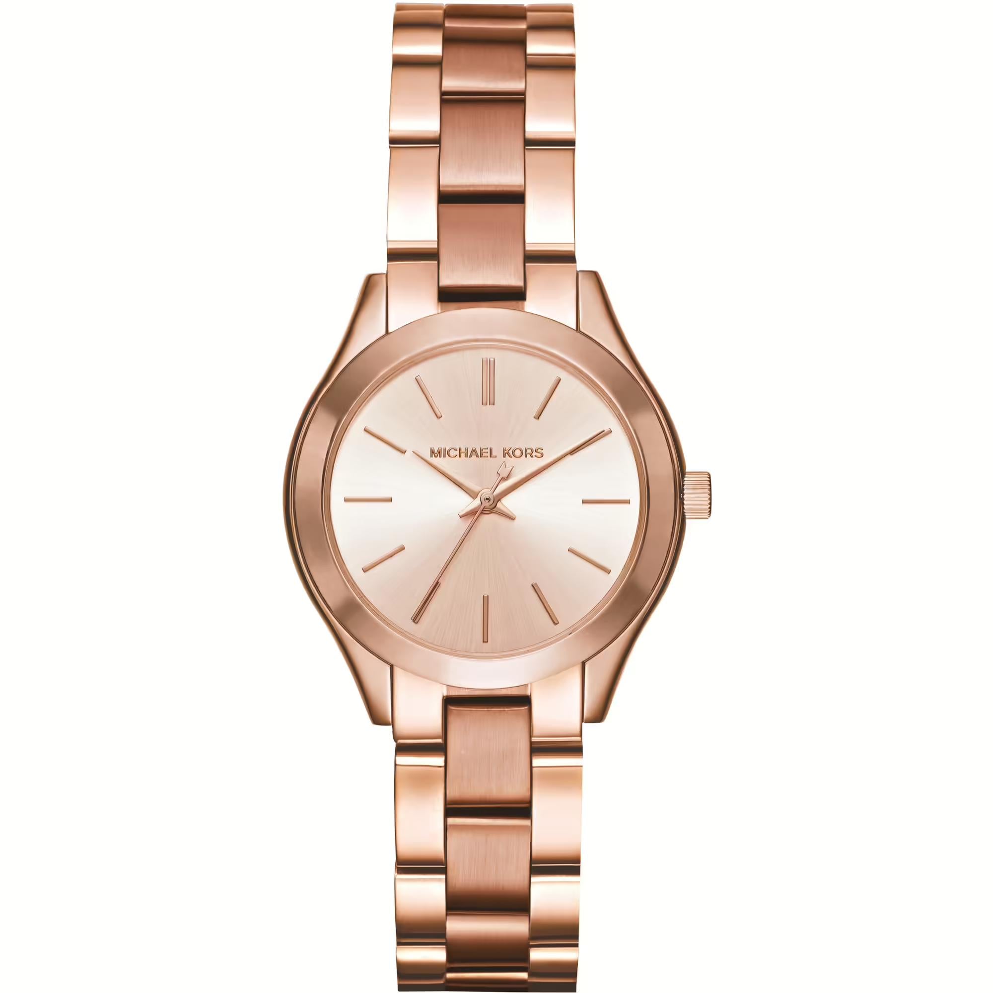 Michael Kors Mini Slim Runway Rose Gold-Tone Stainless Steel Strap Rose Gold Dial Women’s Watch MK3513