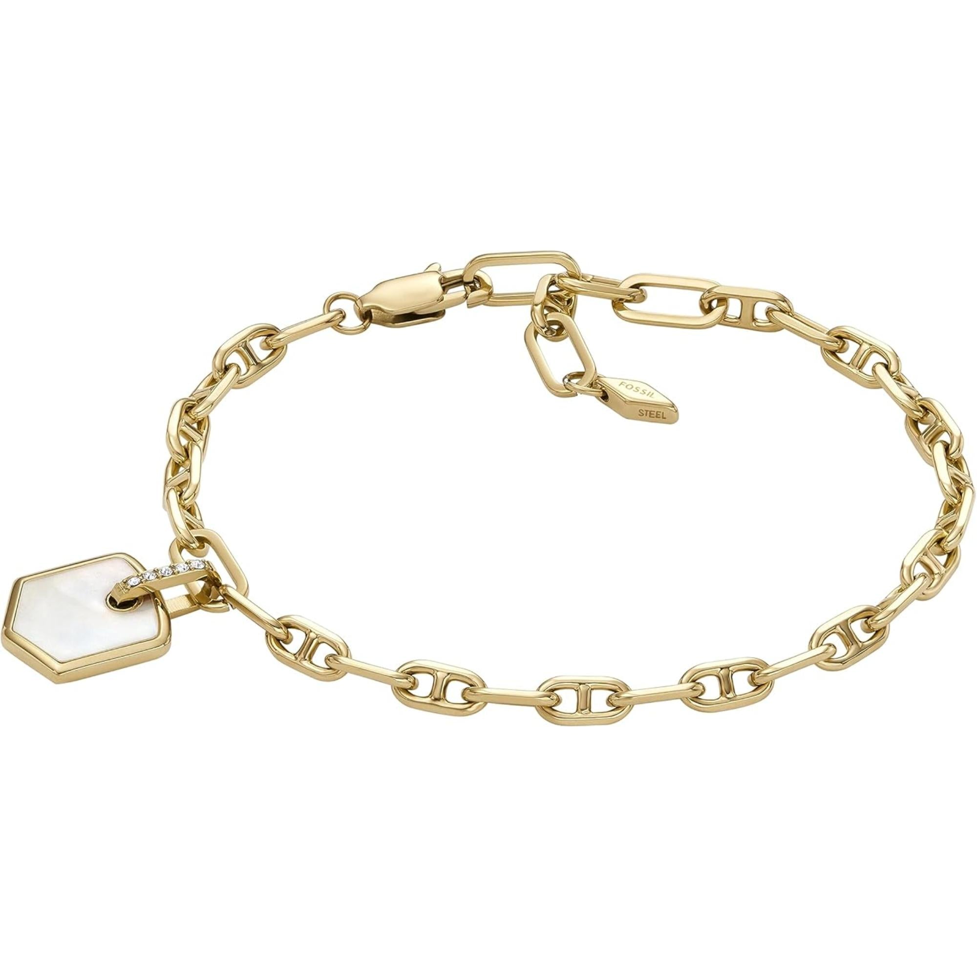 Fossil Heritage Crest Mother-of-Pearl Gold-Tone Brass Chain Women’s Bracelet JA7210710