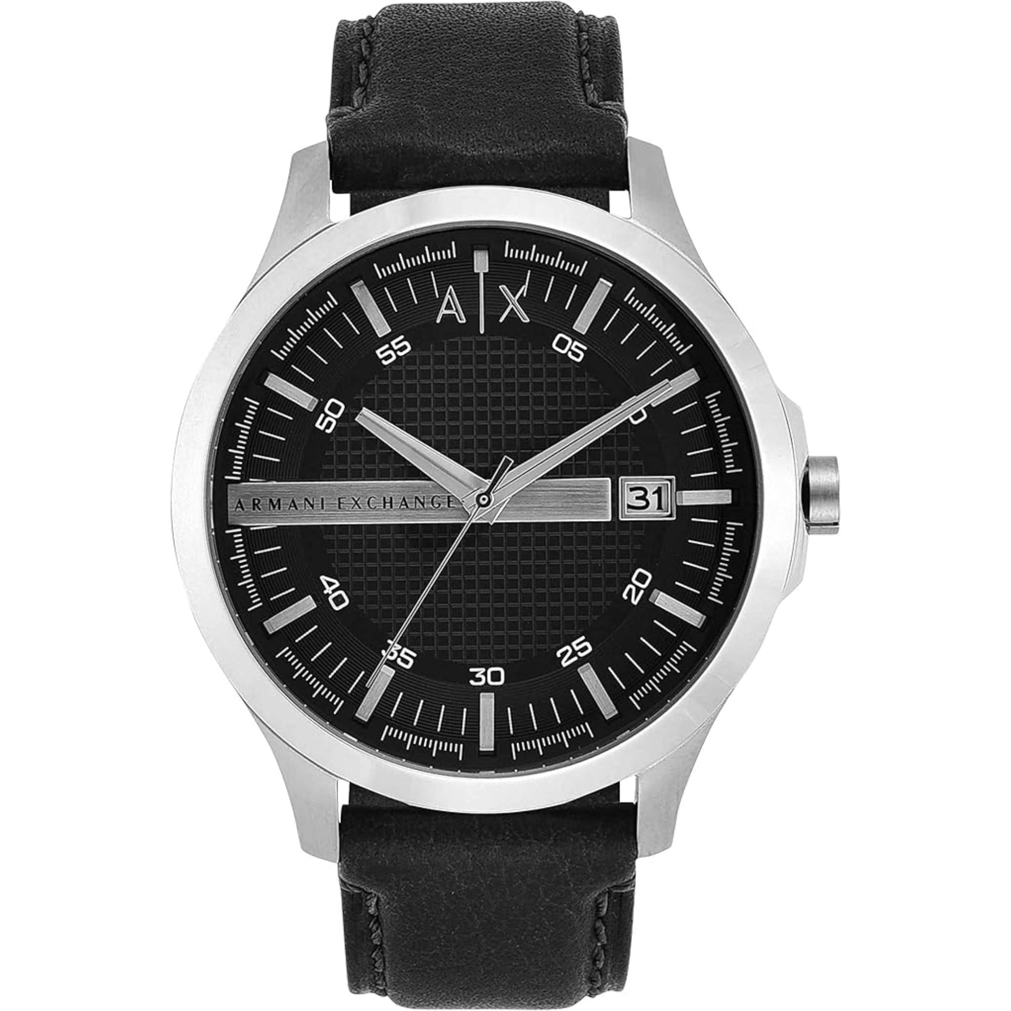 Armani Exchange Quartz Black Dial Black Leather Strap Men’s Watch AX2101