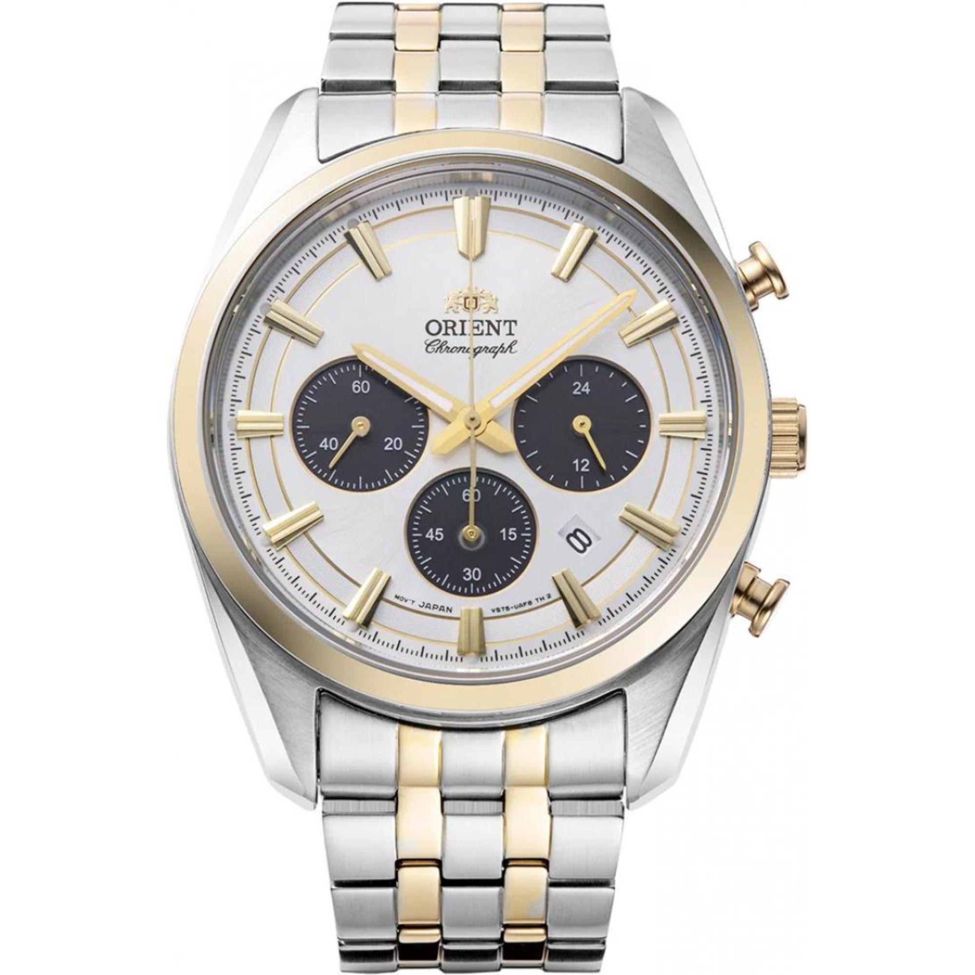 Orient Contemporary Stretto Date Solar Chronograph White Dial Steel Strap Unisex Watch RA-TX0302S10B