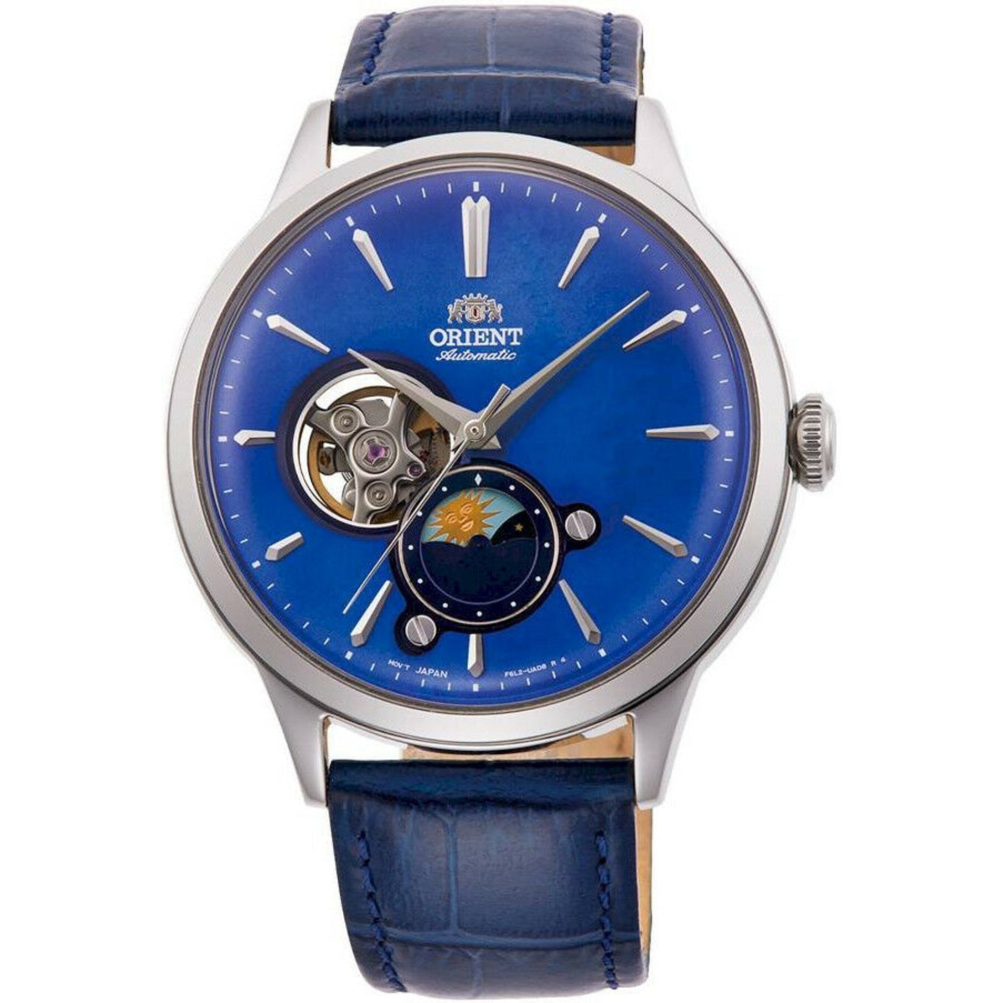 Orient Sun & Moon Phase Automatic Blue Dial Leather Strap Men’s Watch RA-AS0103A30B