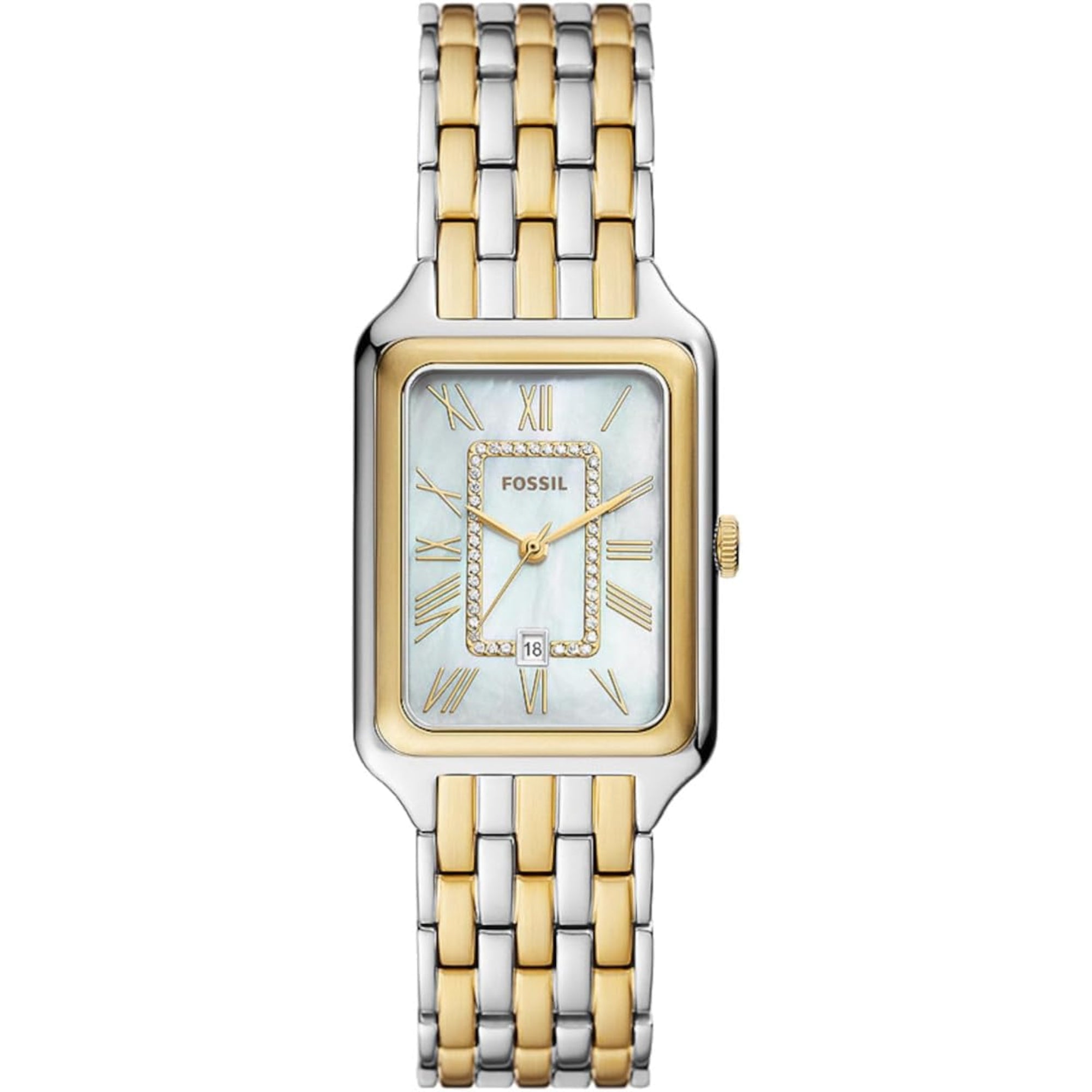 Fossil Raquel Date Two-Tone Stainless Steel White Dial Mother of Pearl Women's Watch ES5305