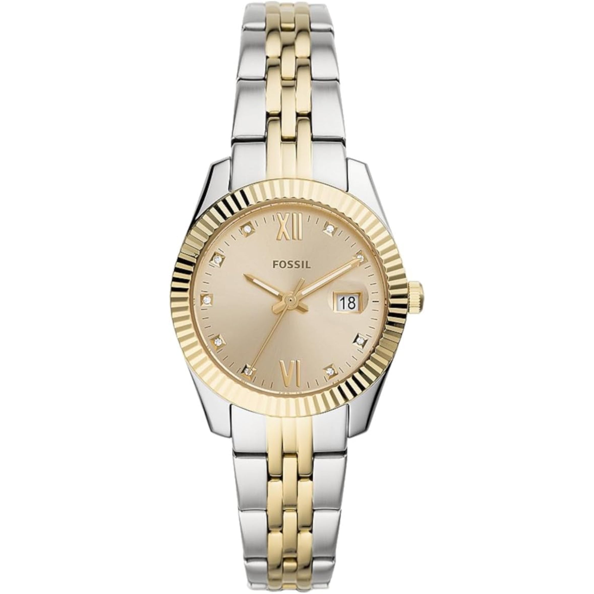 Fossil Scarlette Mini Two-Tone Stainless Steel Bracelet Gold Dial Women's Watch ES4949