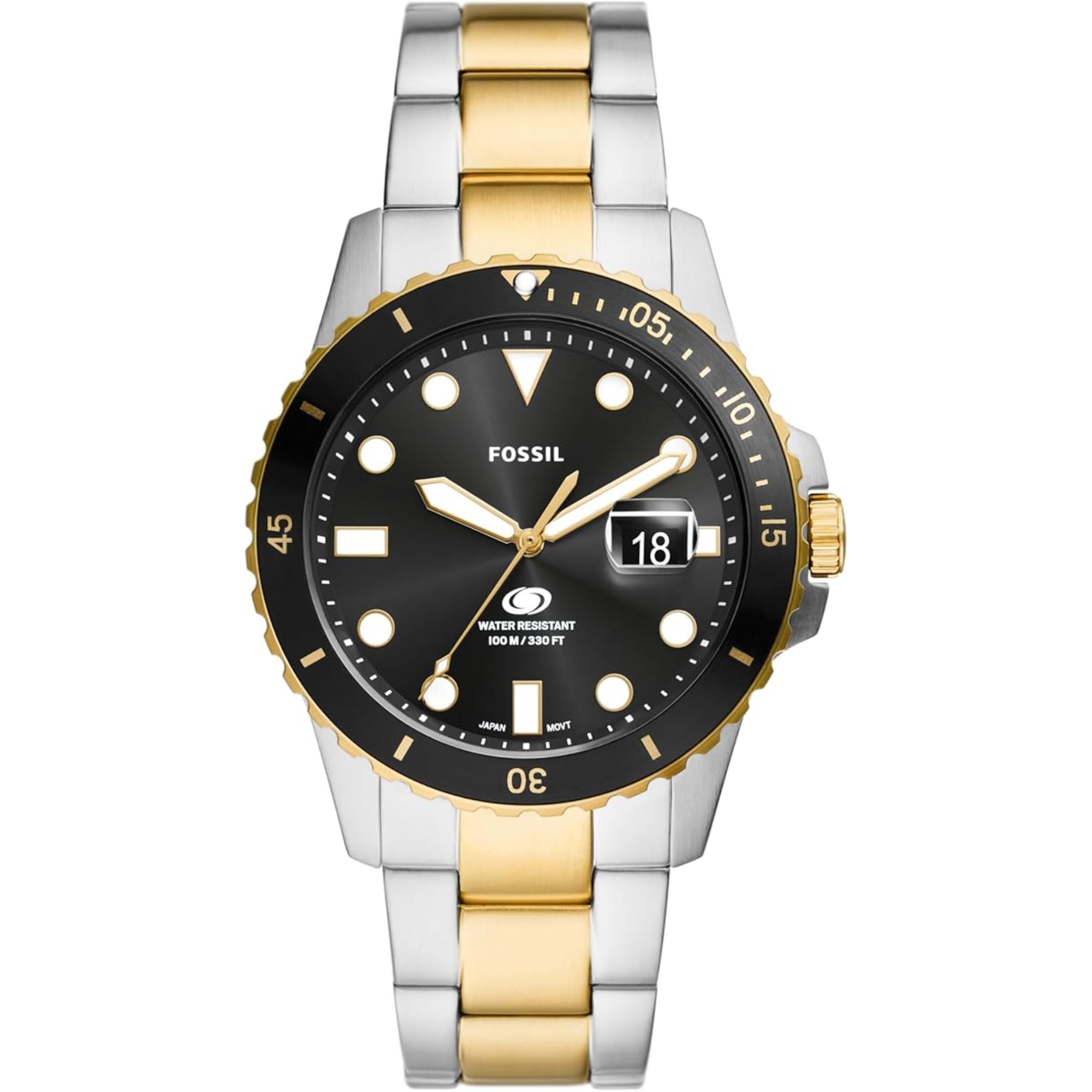 Fossil Blue Dive Date Two-Tone Stainless Steel Black Dial Men’s Watch FS6031