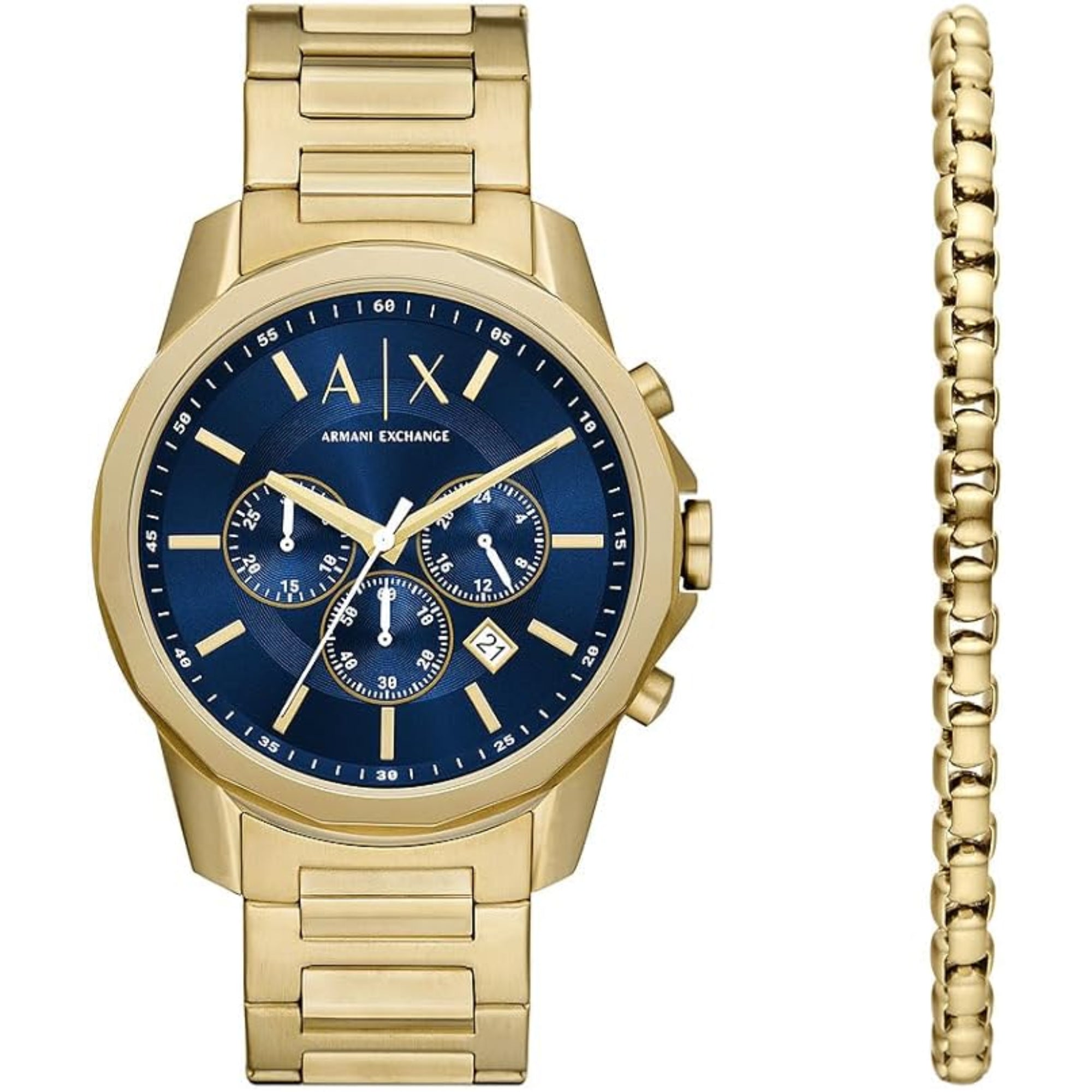 Armani Exchange Quartz Blue Dial Steel Strap Men’s Watch and Bracelet Set AX7151SET