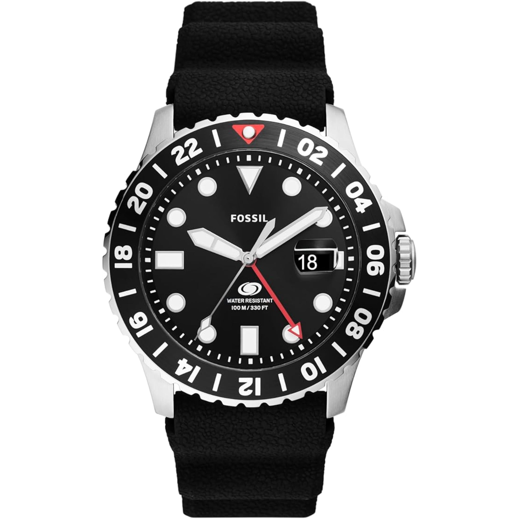 Fossil Blue GMT Black Silicone Black Dial Men’s Watch FS6036