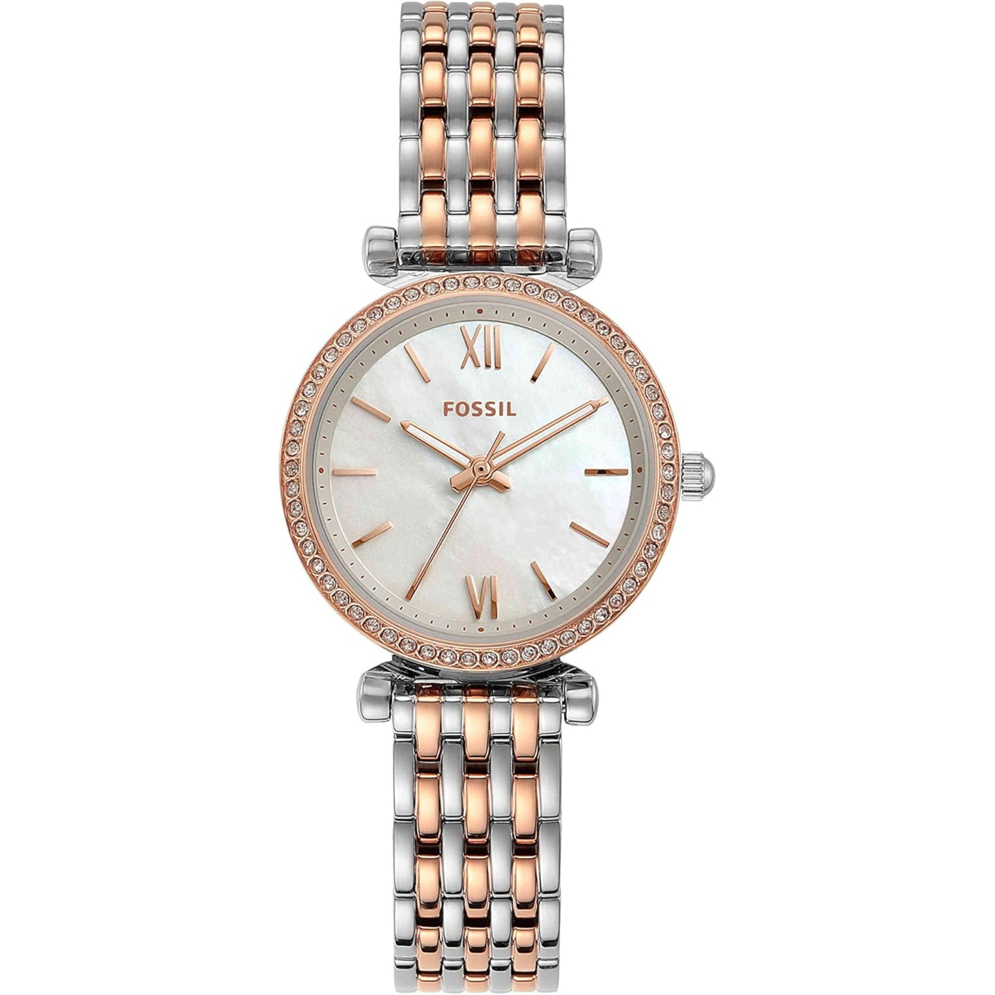 Fossil Carlie Mini Two-Tone Stainless Steel White Mother of Pearl Dial Women's Watch ES4649