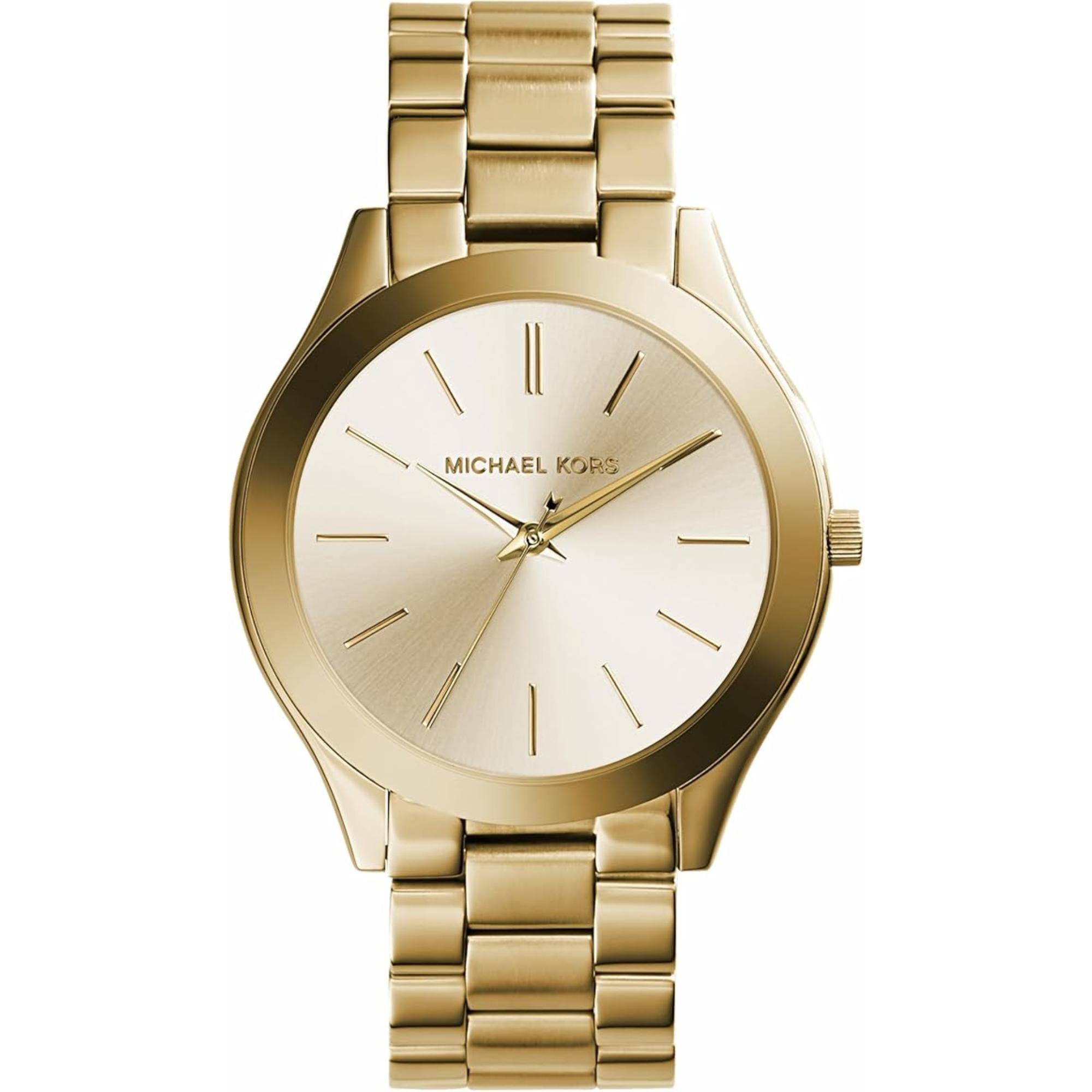 Michael Kors Slim Runway Gold Dial Stainless Steel Strap Ladies Watch MK3179