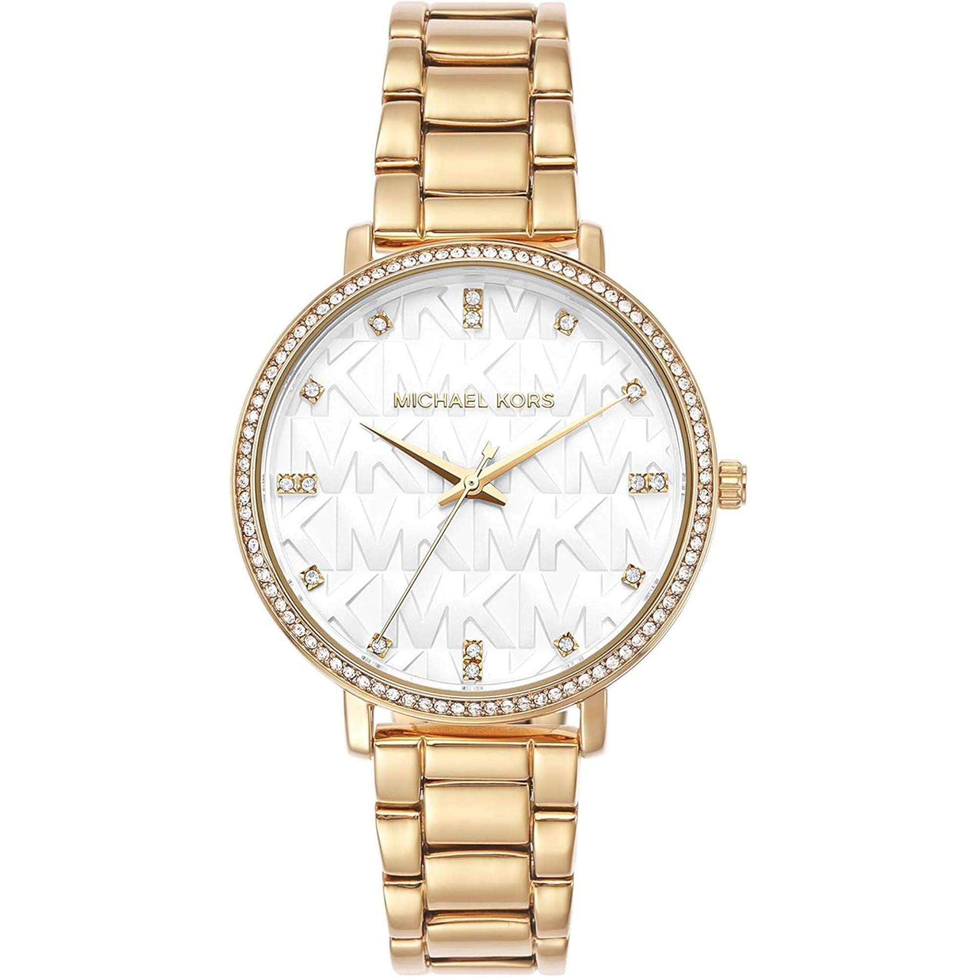 Michael Kors Pyper White Dial with Gold-Tone Stainless Steel Strap Ladies Watch MK4666