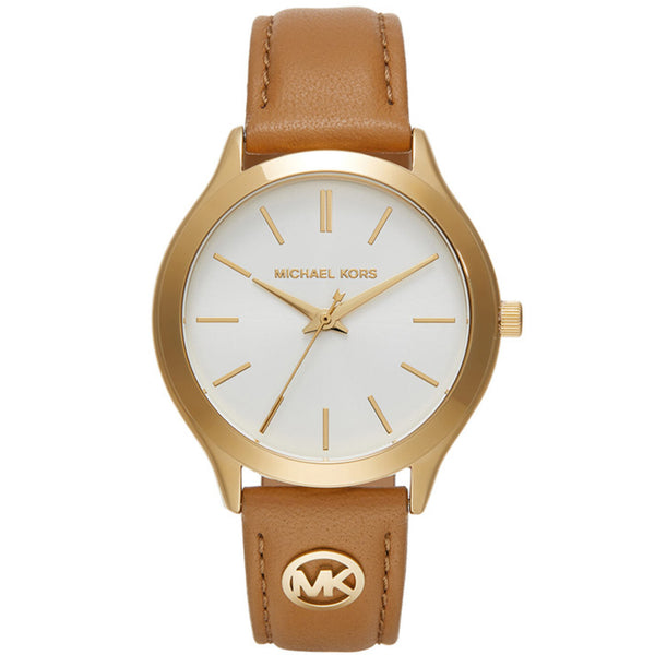 Michael Kors Slim Runway White Dial Brown Leather Strap Women's Watch MK7465