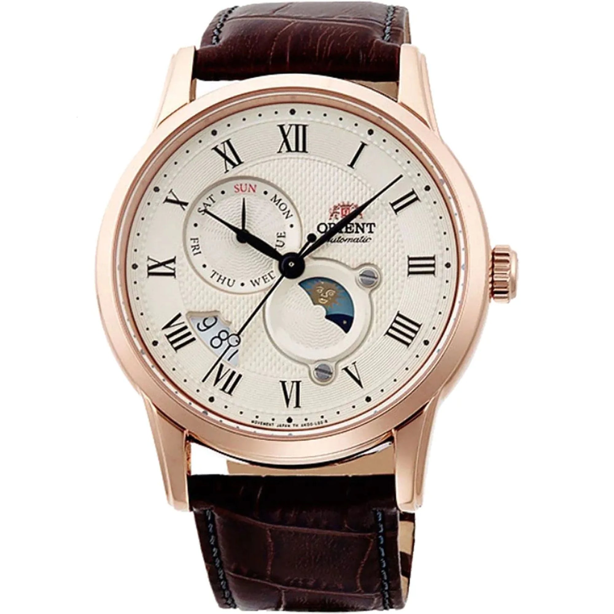 Orient Bambino Sun & Moon Mechanical Champagne Dial Men’s Watch RA-AK0007S30B