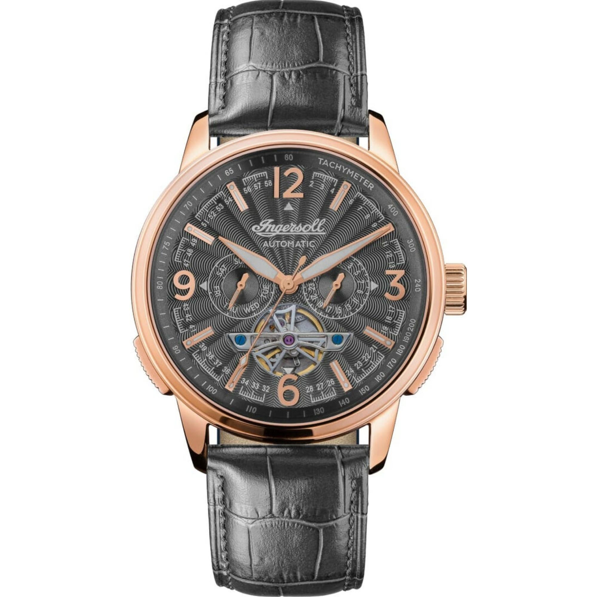 Ingersoll The Regent Automatic Black Dial Leather Strap Men's Watch I00302B