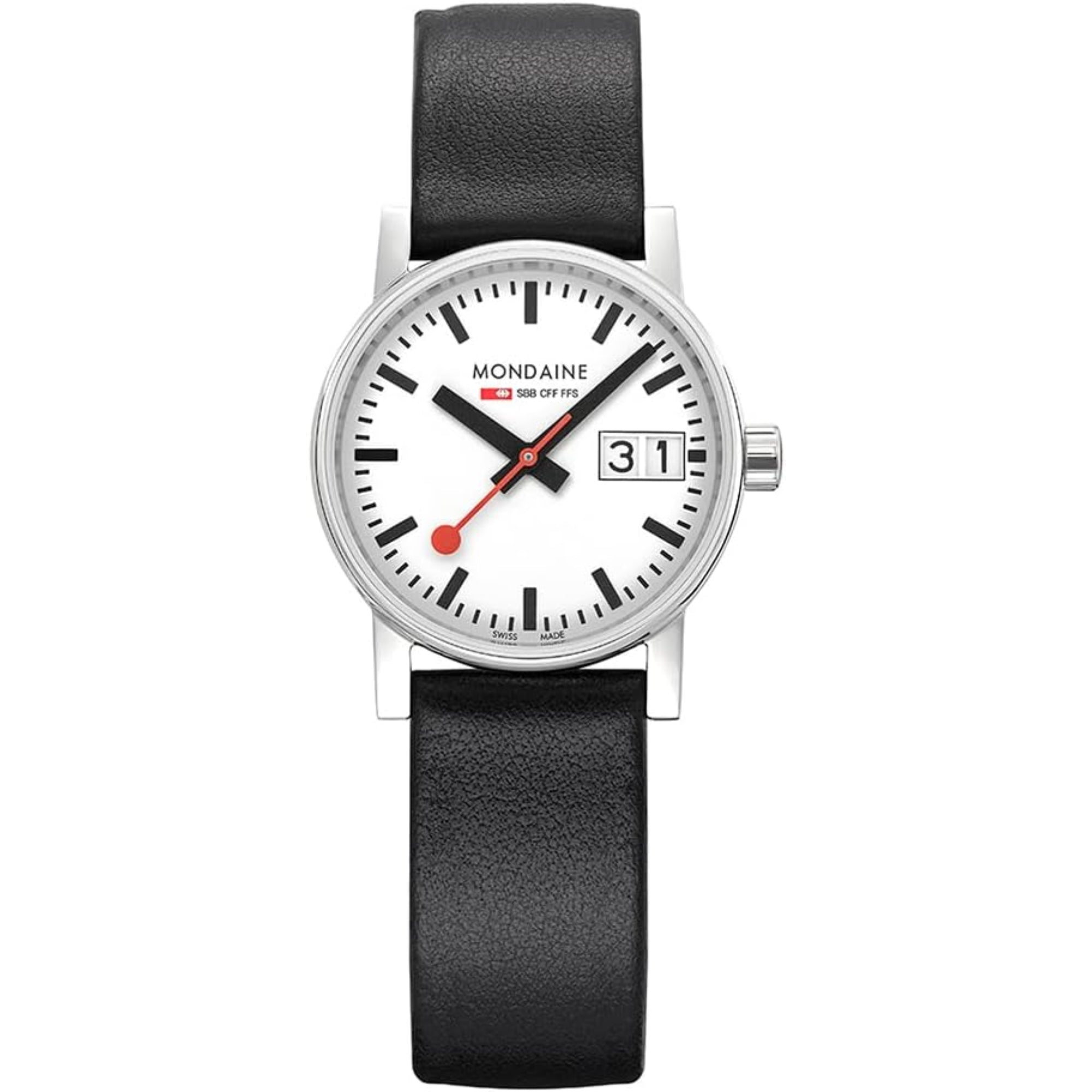 Mondaine Evo2 Black Vegan Grape Leather White Dial Women's Watch MSE.30210.LBV