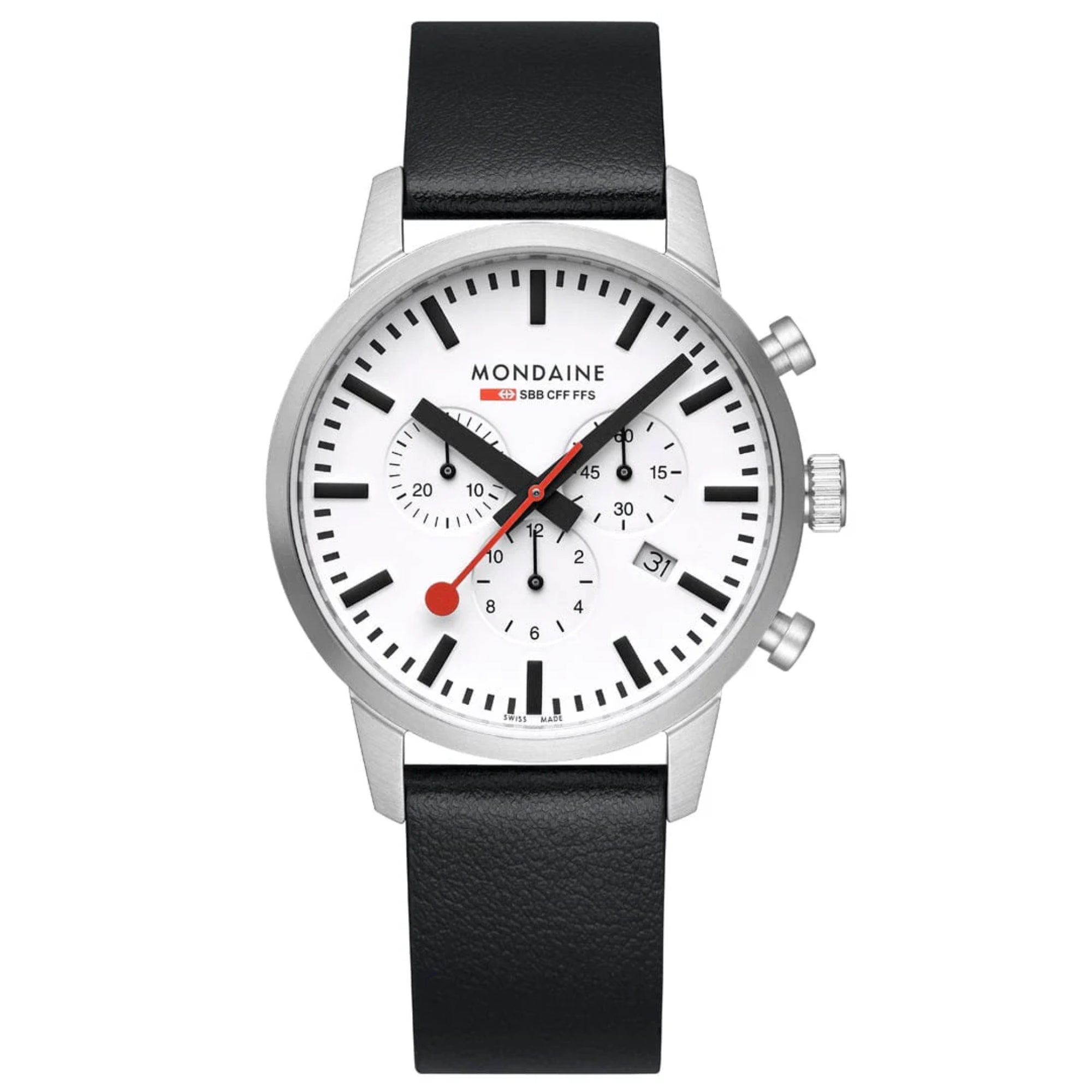 Mondaine Neo SBB Chrono White Dial Grape Leather Strap Men's Watch MSD.41411.LBV