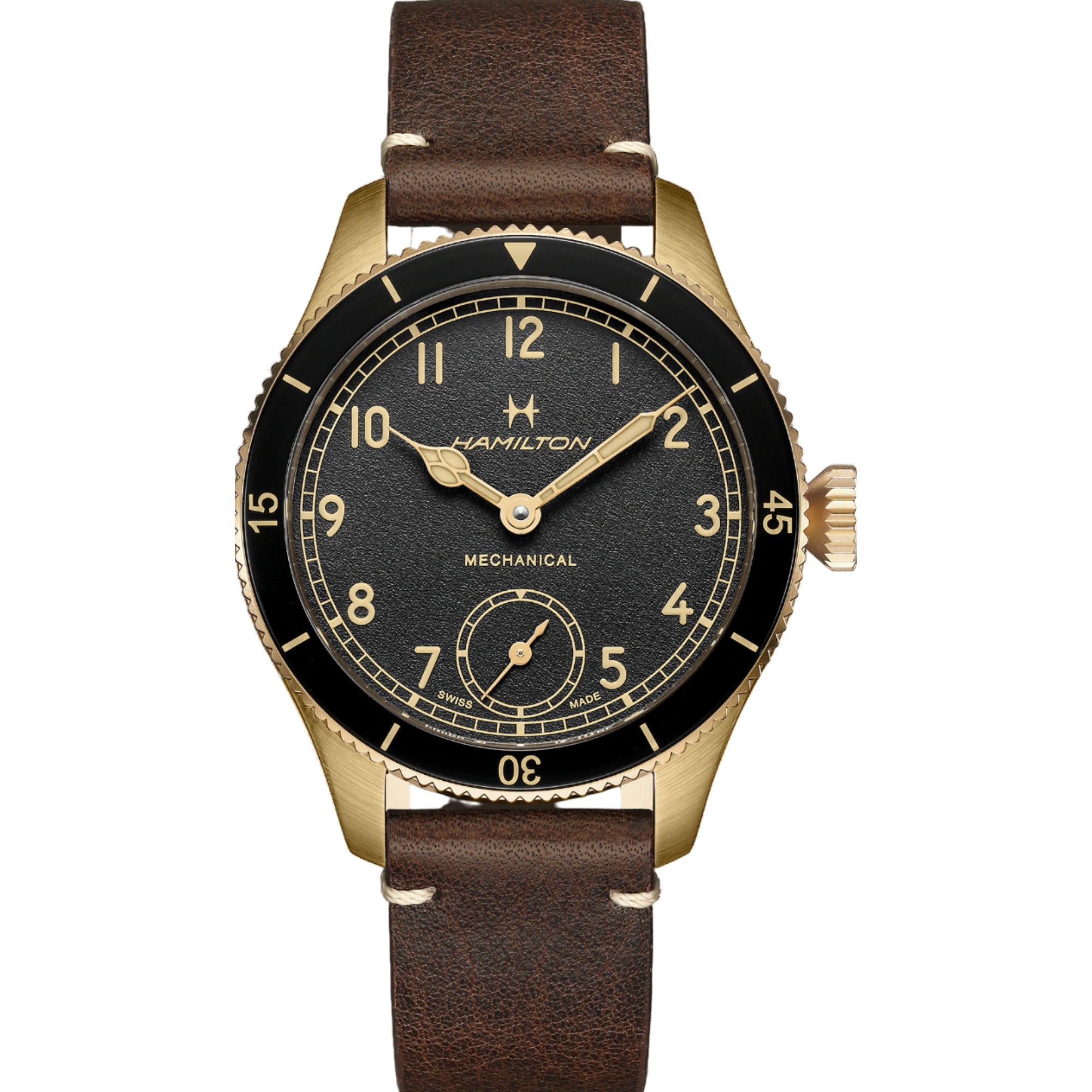 Hamilton Khaki Aviation Pilot Pioneer Bronze Automatic Black Dial Brown Leather Strap Men’s Watch H76709530