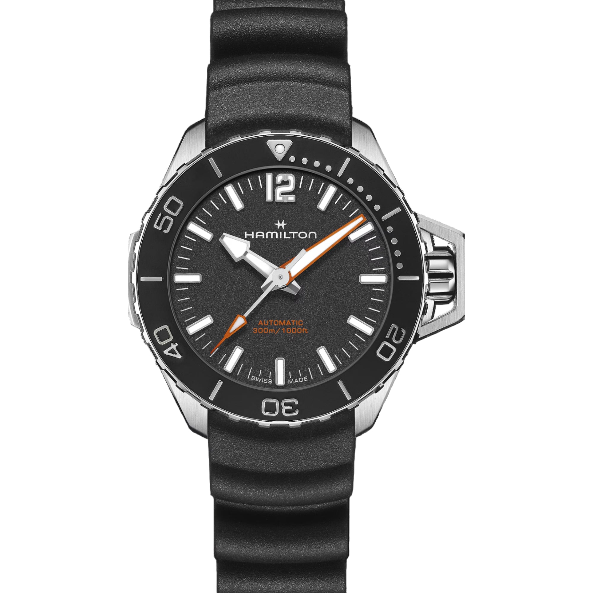 Hamilton Khaki Navy Frogman Automatic Black Dial Black Rubber Strap Men's Watch H77455330