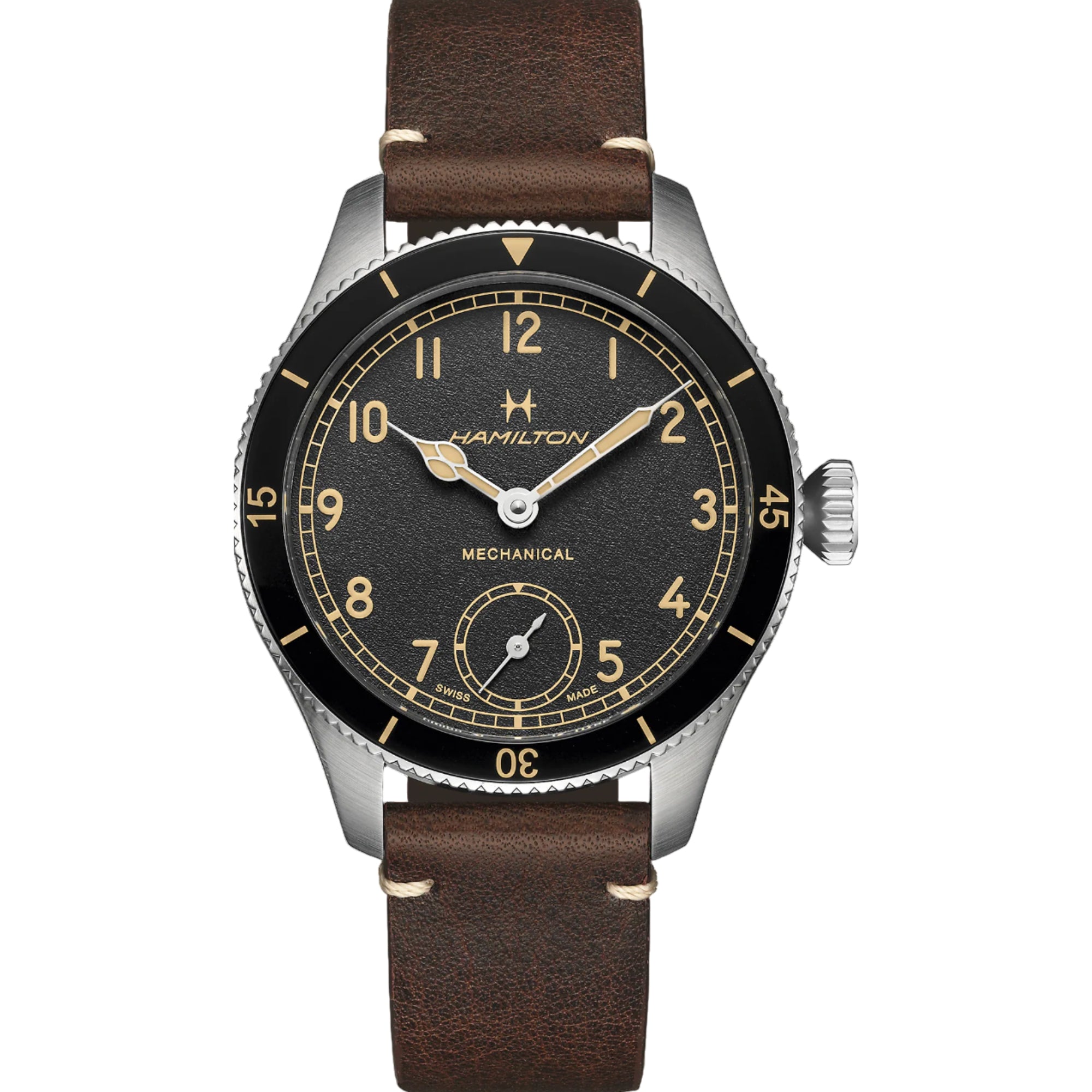 Hamilton Khaki Aviation Pilot Pioneer Mechanical Black Dial Brown Leather Strap Men’s Watch H76719530