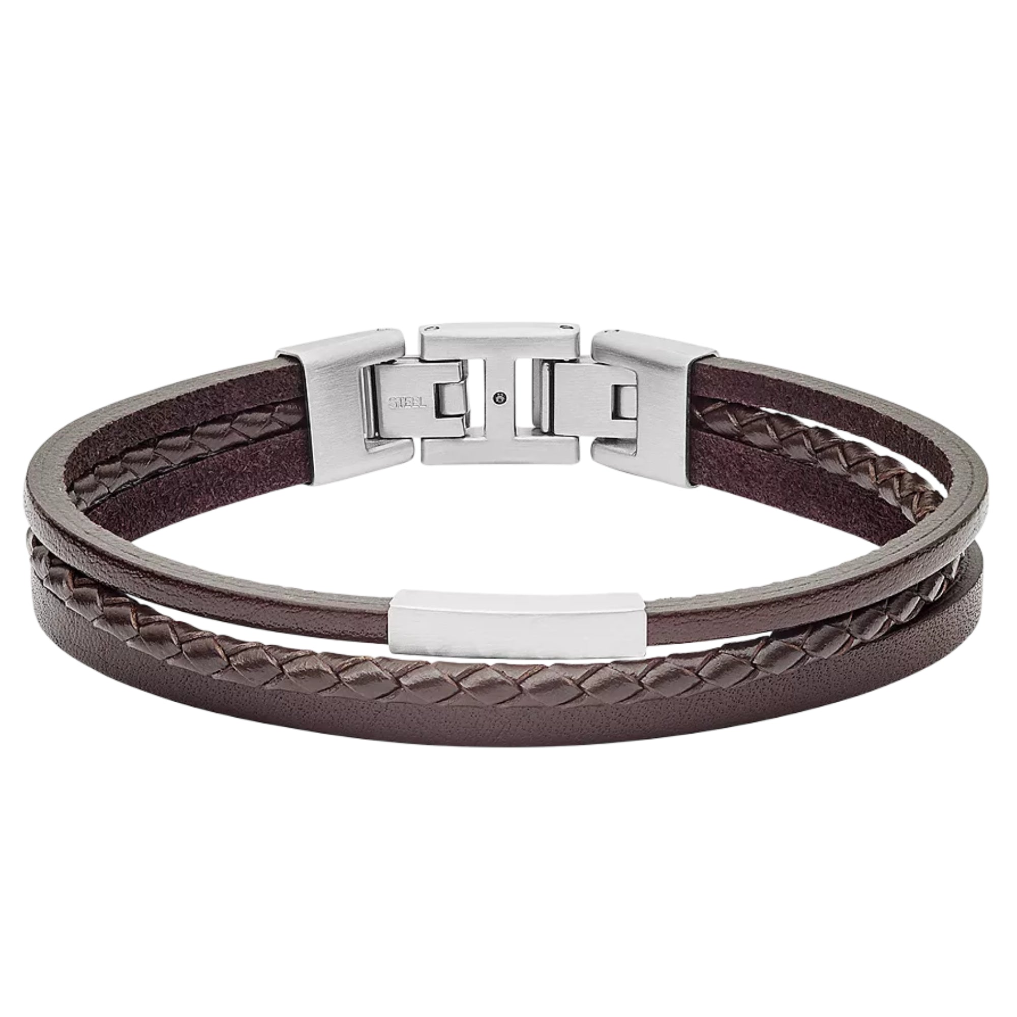 Fossil Brown Multi-Strand Leather Men's Bracelet JF03323040