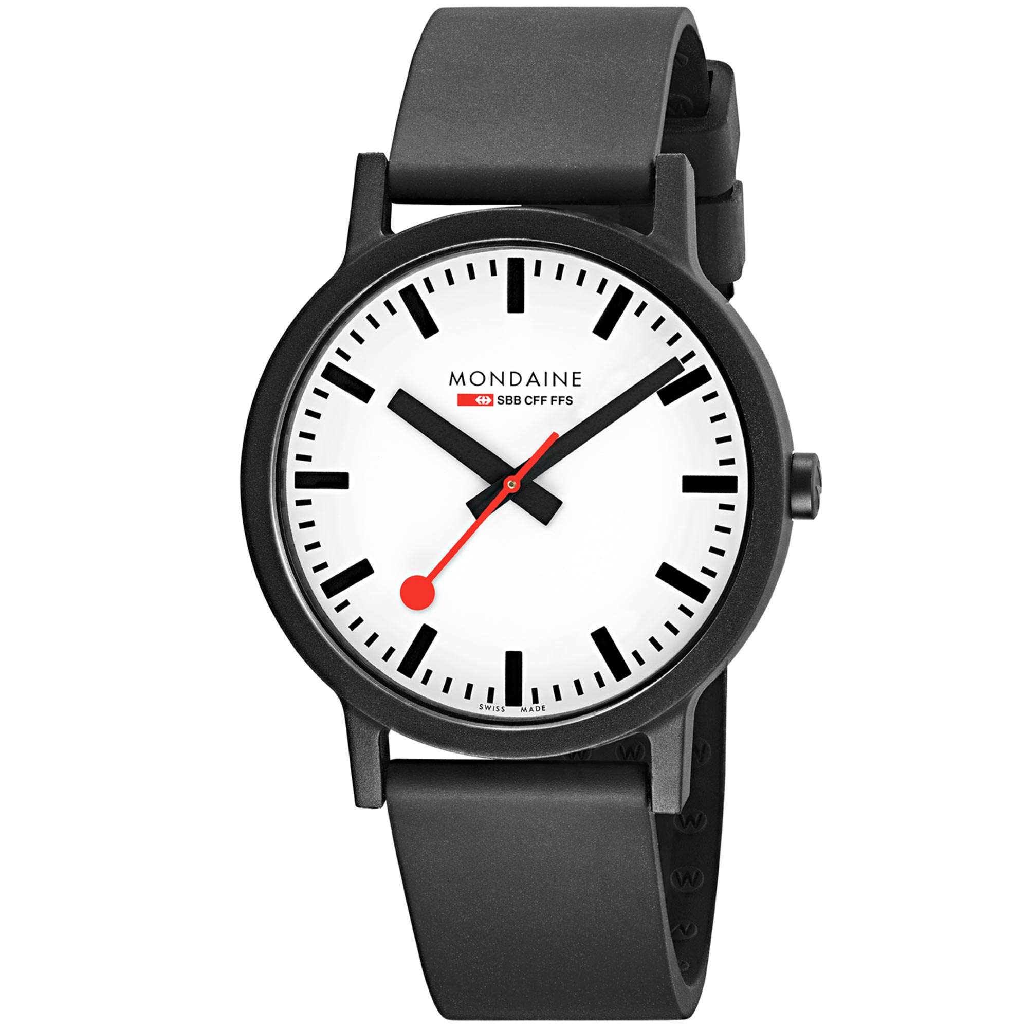Mondaine Essence Black Rubber Strap White Dial Men's Watch ms1.41110.rb