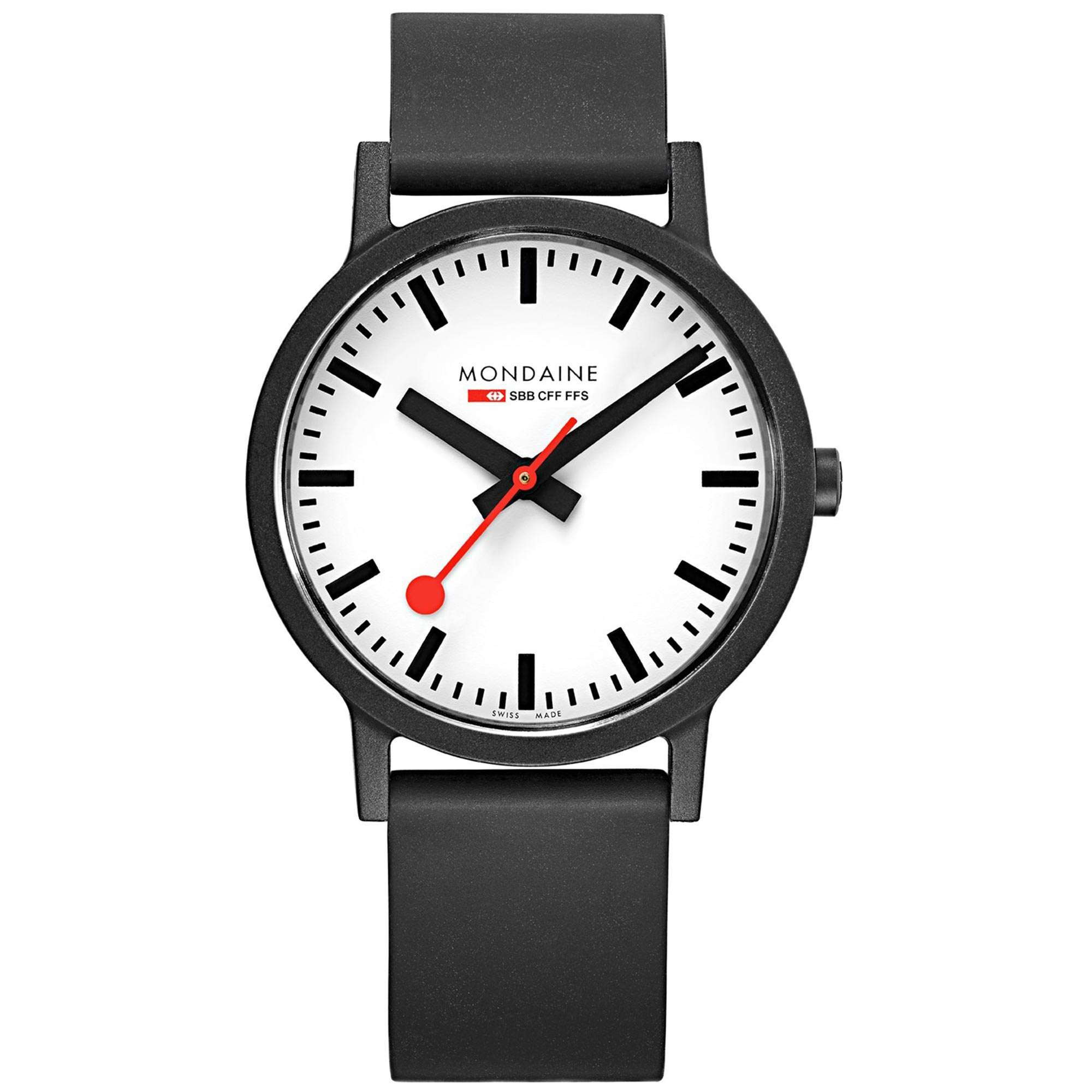 Mondaine Essence Black Rubber Strap White Dial Men's Watch ms1.41110.rb