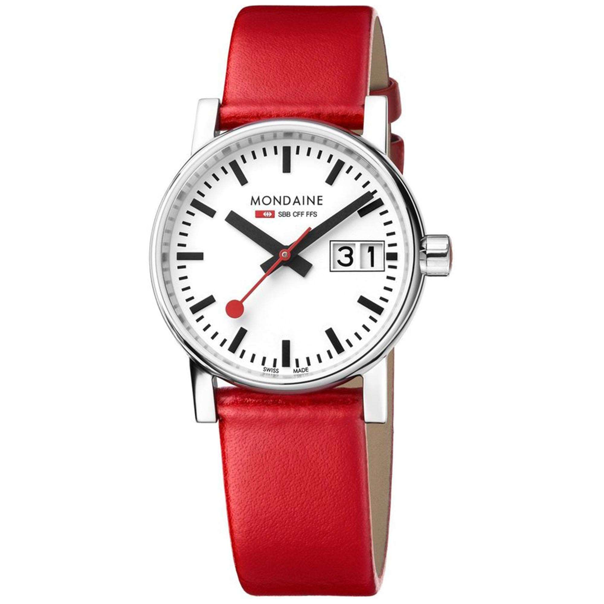 Mondaine evo2 Stainless Steel Case Red Leather Strap 30mm Ladies’ Watch MSE.30210.LC