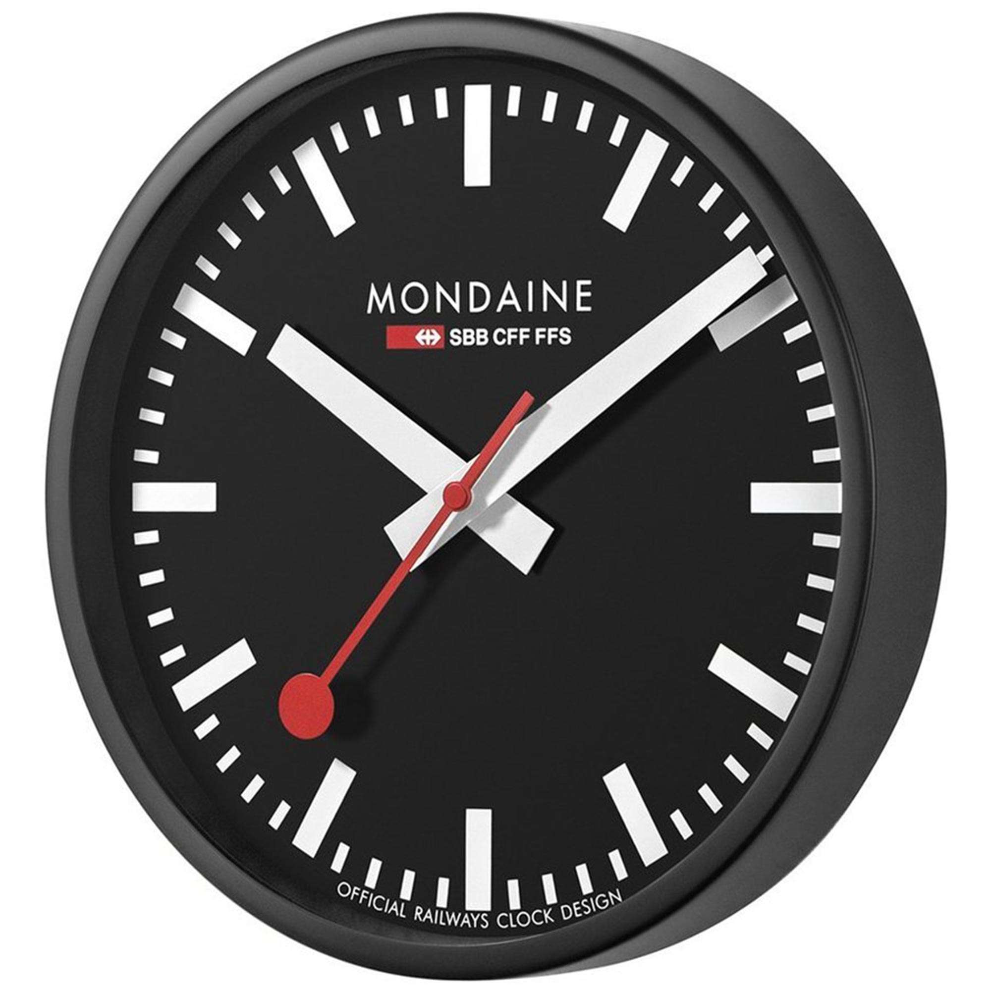 Mondaine Swiss Railways Black Aluminium Case Wall Clock A990.CLOCK.64SBB 250mm