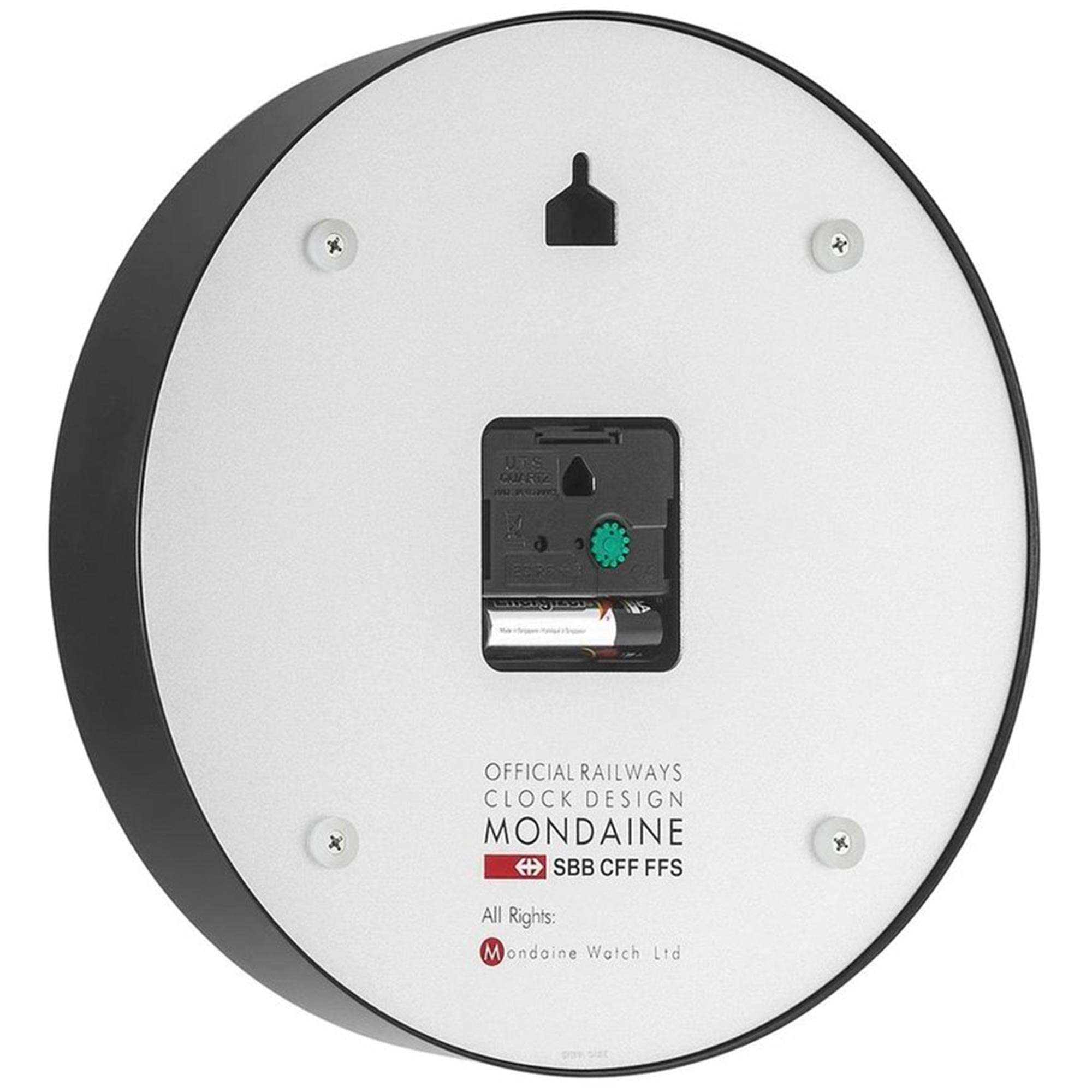 Mondaine Swiss Railways Black Aluminium Case Wall Clock A990.CLOCK.64SBB 250mm