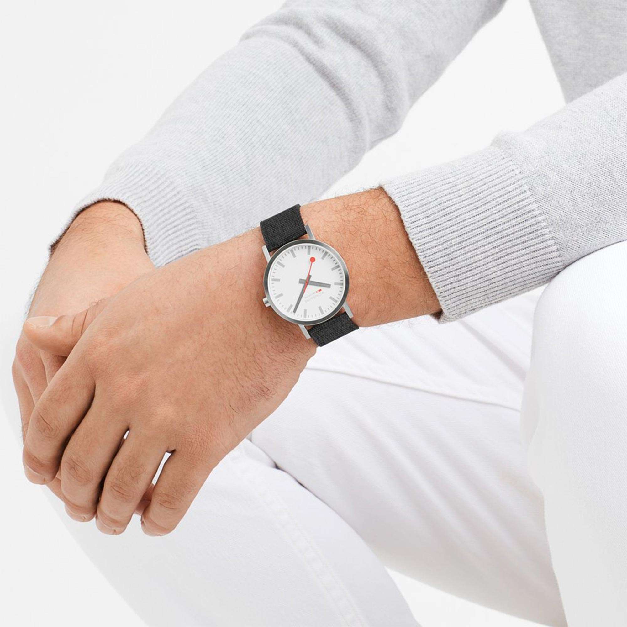 Mondaine Classic Quartz White Dial Grey Textile Strap Men's Watch A660.30360.17SBB