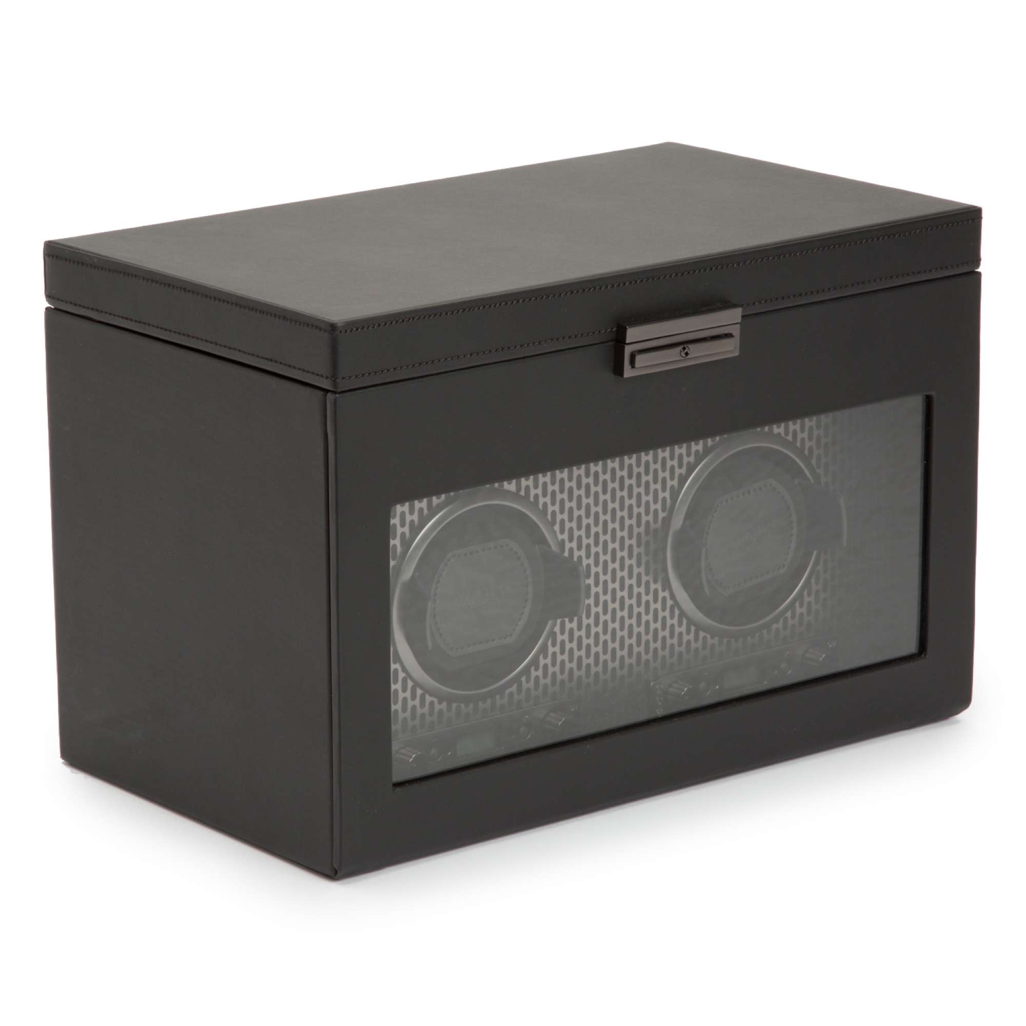 WOLF Axis Black Double Watch Winder With Storage 469303