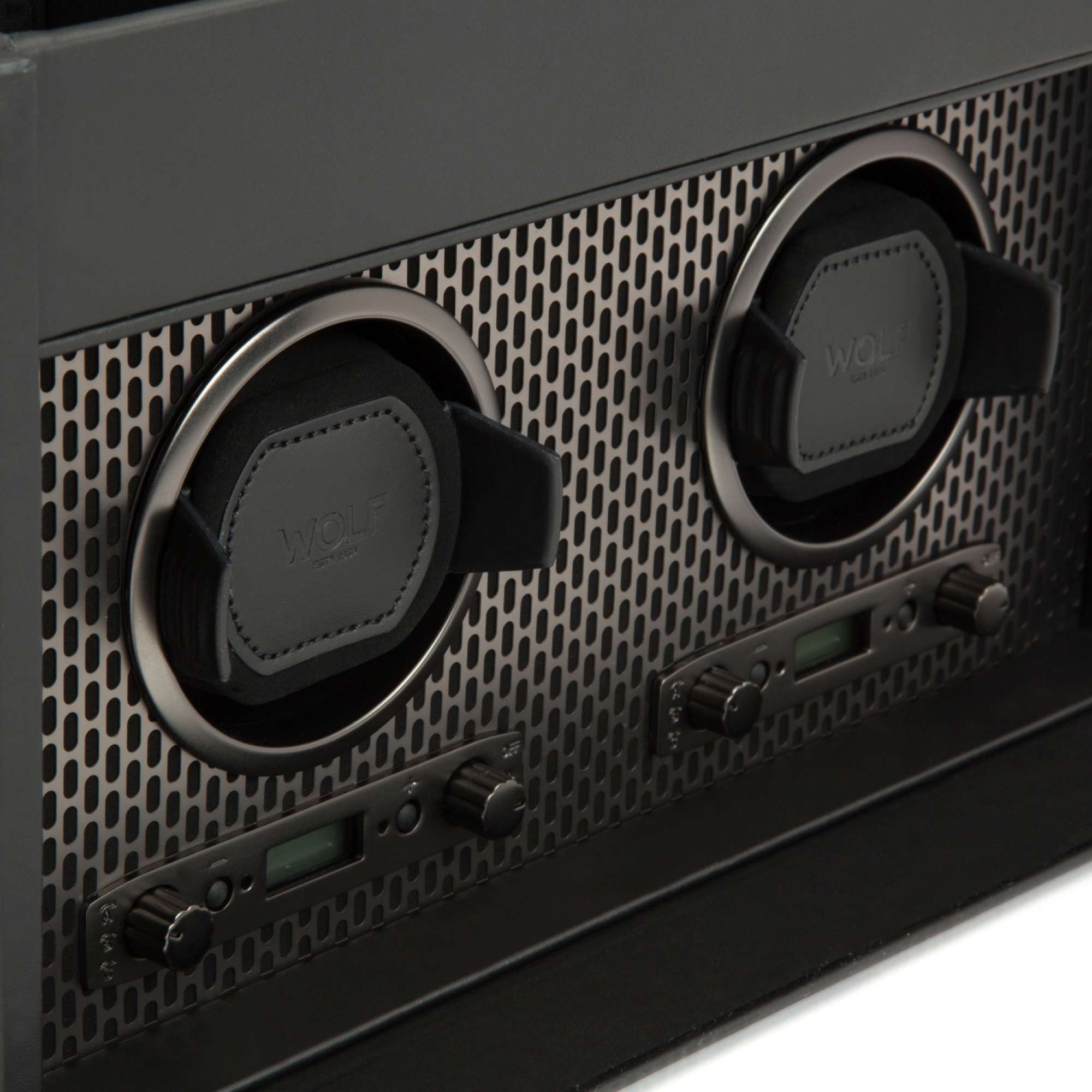 WOLF Axis Black Double Watch Winder With Storage 469303