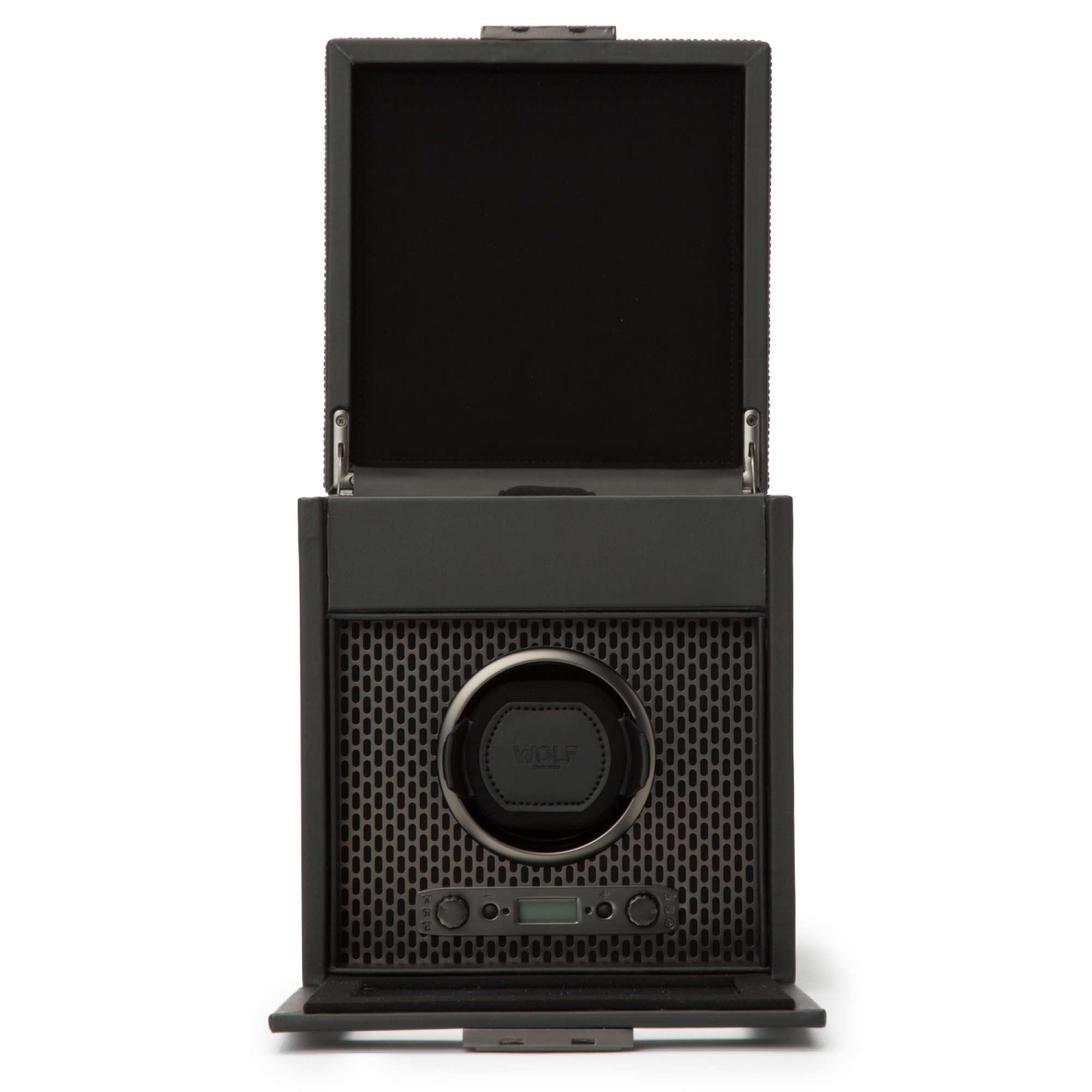 WOLF Axis Black Single Watch Winder With Storage 469203