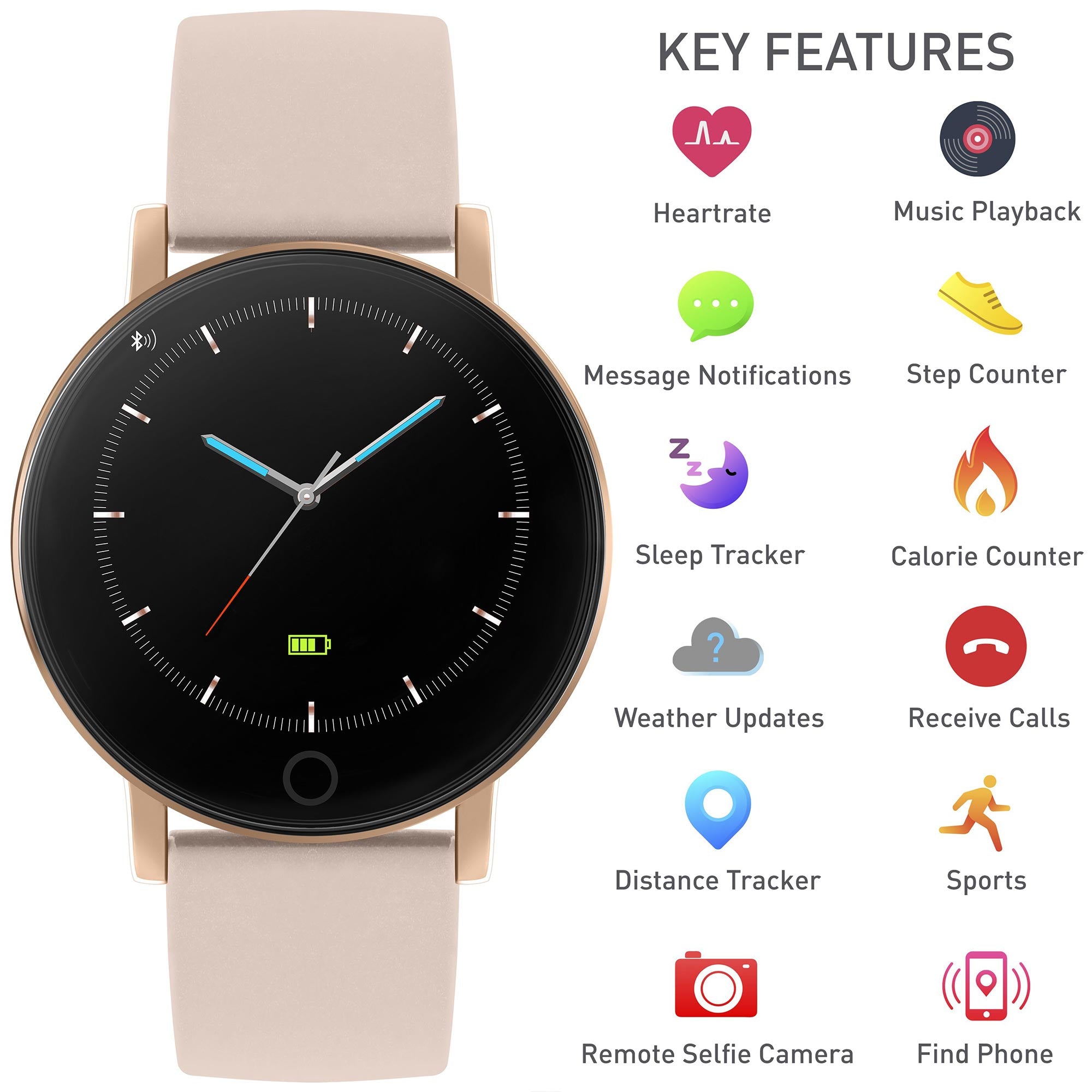 Reflex Active Series 05 Quartz Black Dial Nude Pink PU Strap Ladies Smartwatch RA05-2020