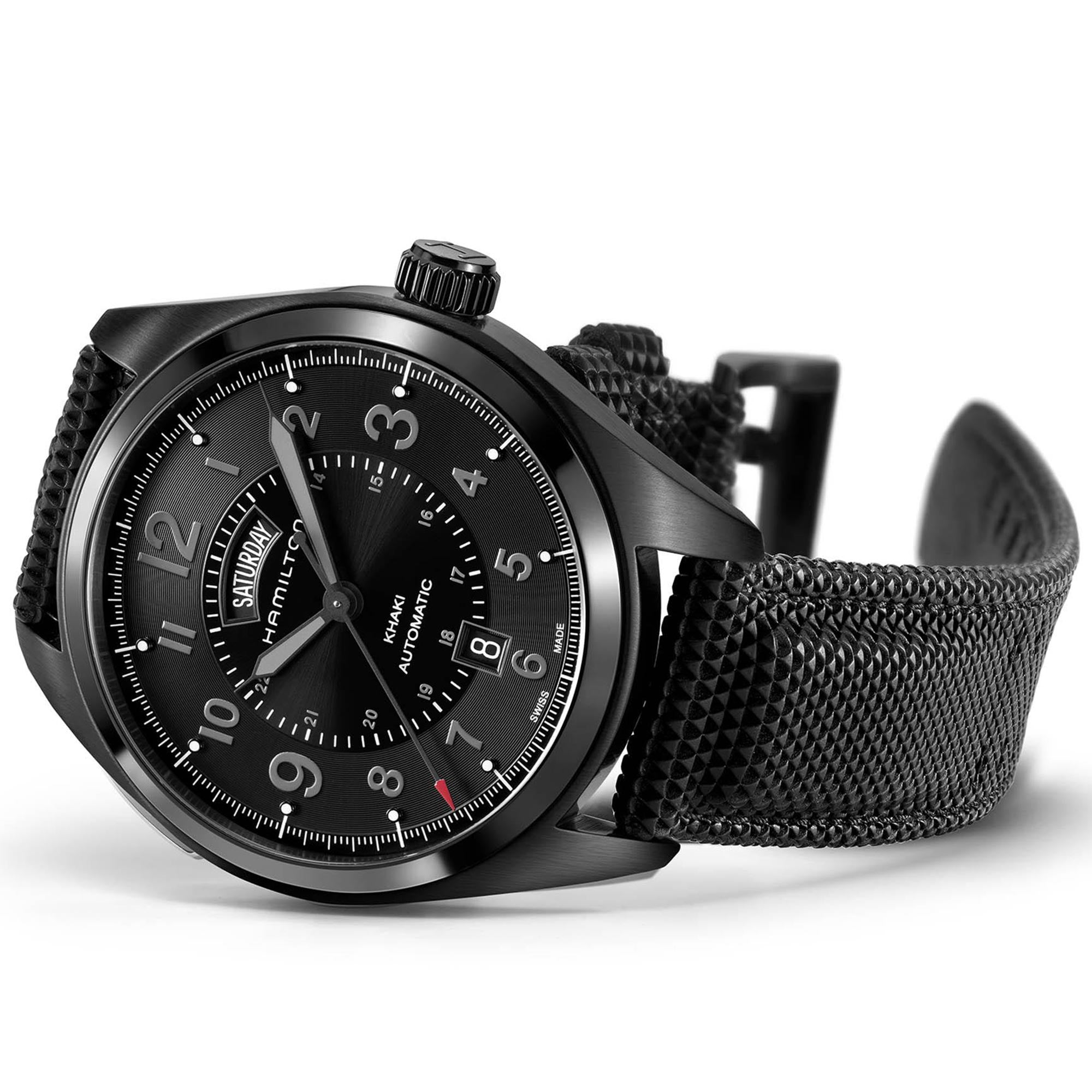 Hamilton Khaki Field Automatic Black Dial Synthetic Strap Men's Watch H70695735