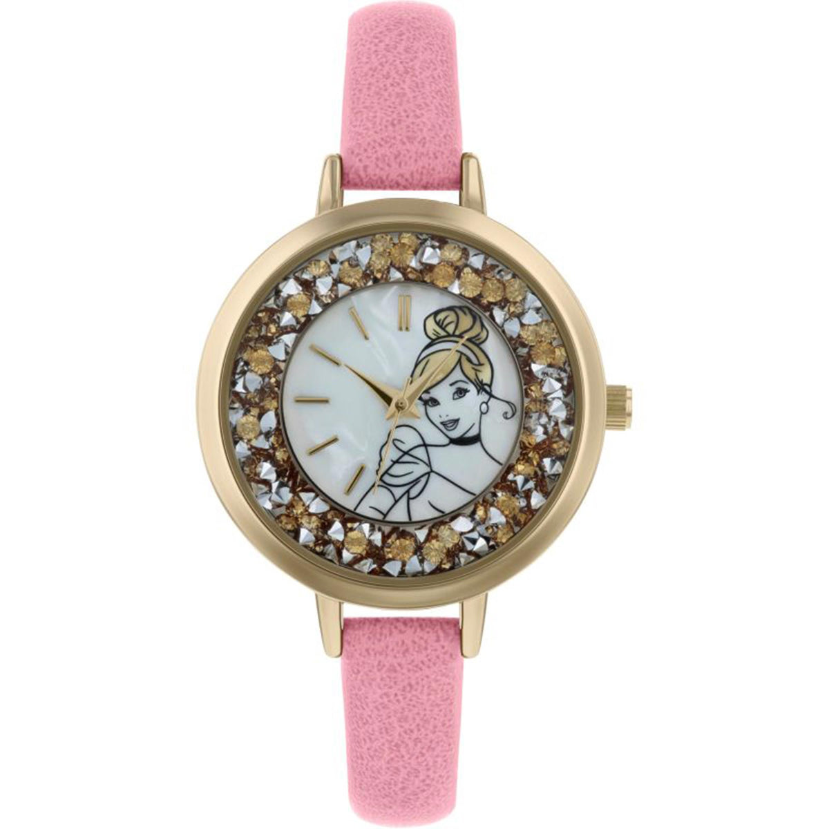 Disney Princess Quartz Silver Dial Pink Leather Strap Girls Watch PN50