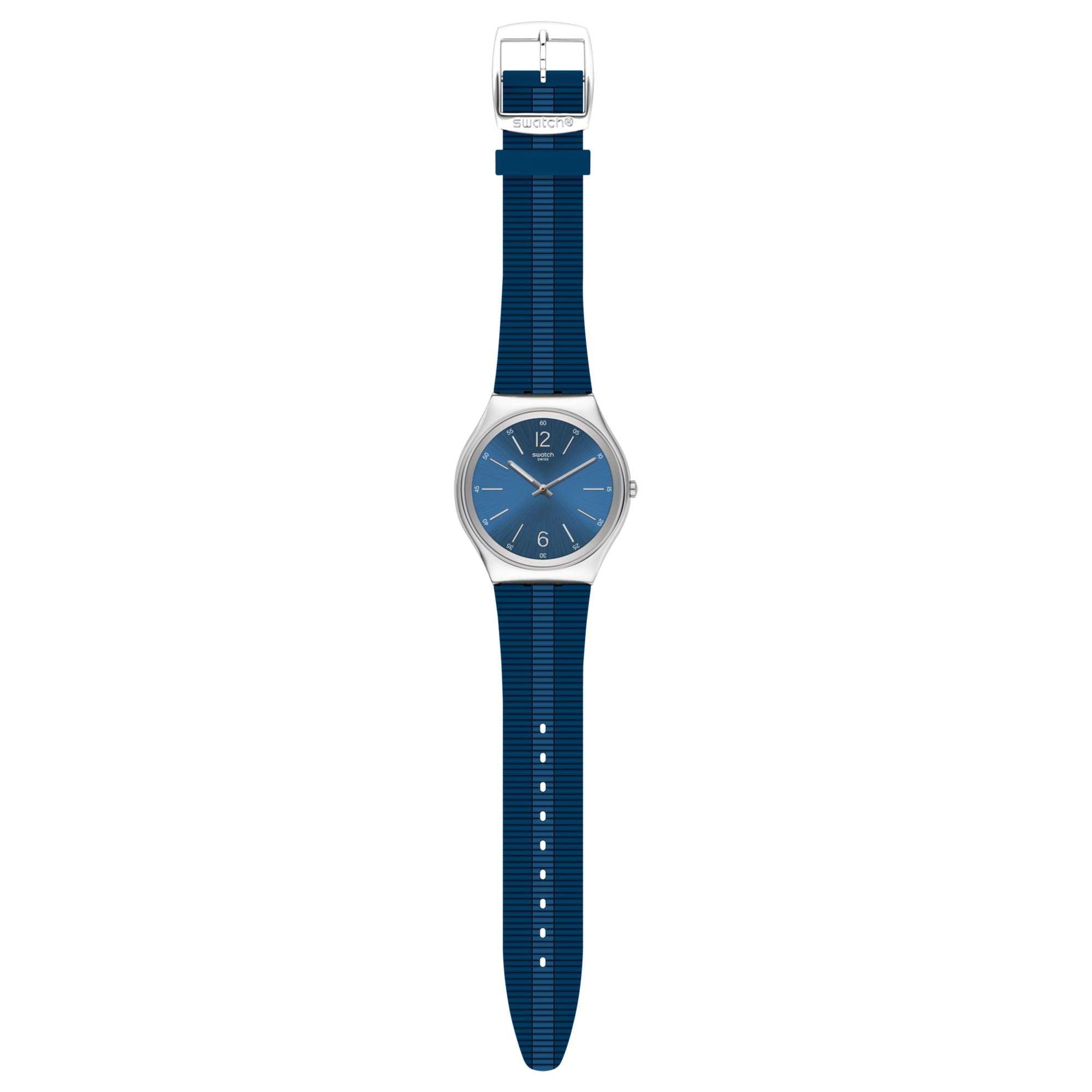 Swatch Bienne By Day Quartz Blue Dial Rubber Strap Watch  SS07S111