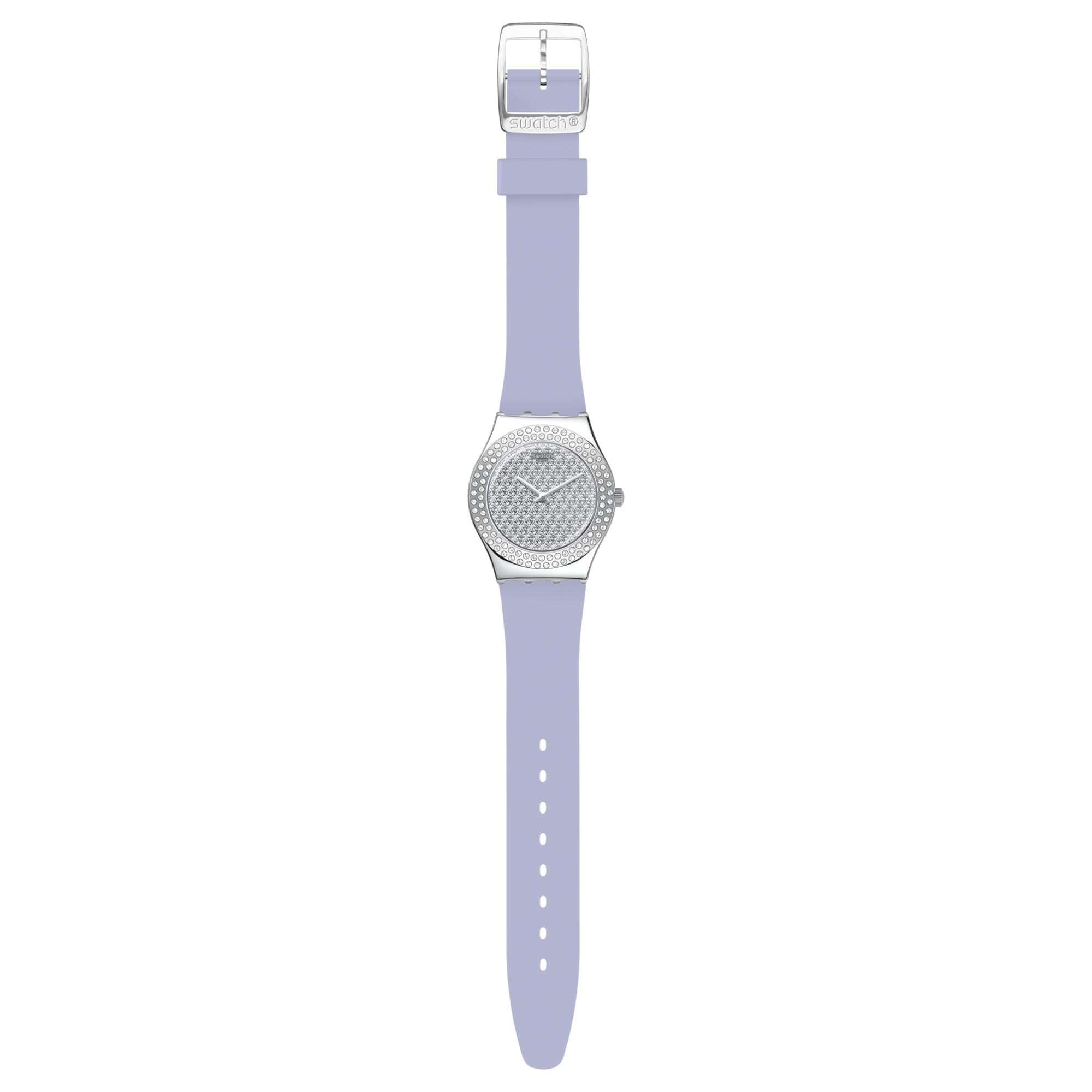 Swatch Lovely Lilac Quartz Grey Dial Purple Silicone Strap Ladies Watch YLS216