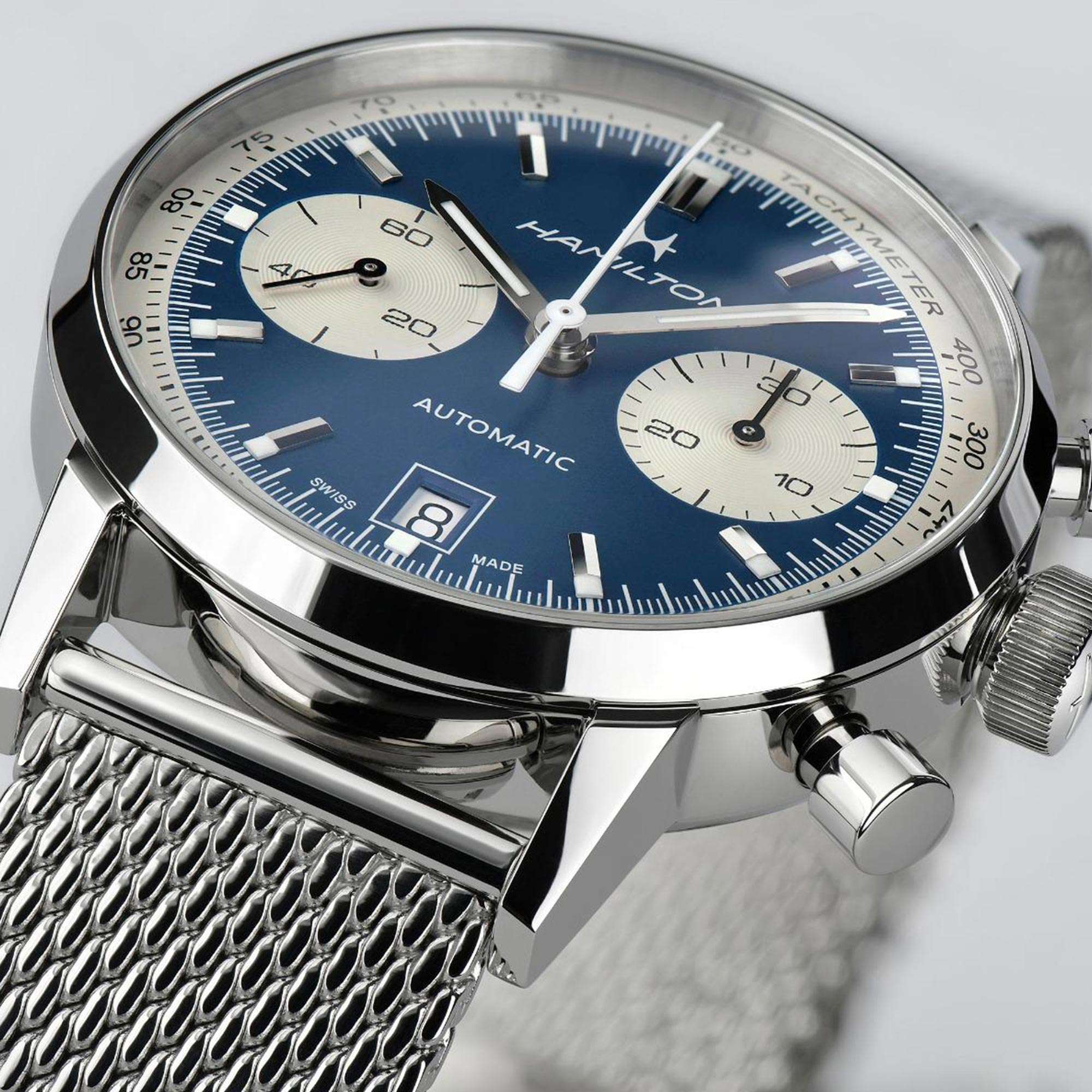 Hamilton American Classic 40mm Intra-Matic Chrono Blue Dial Steel Mens Automatic Watch H38416141