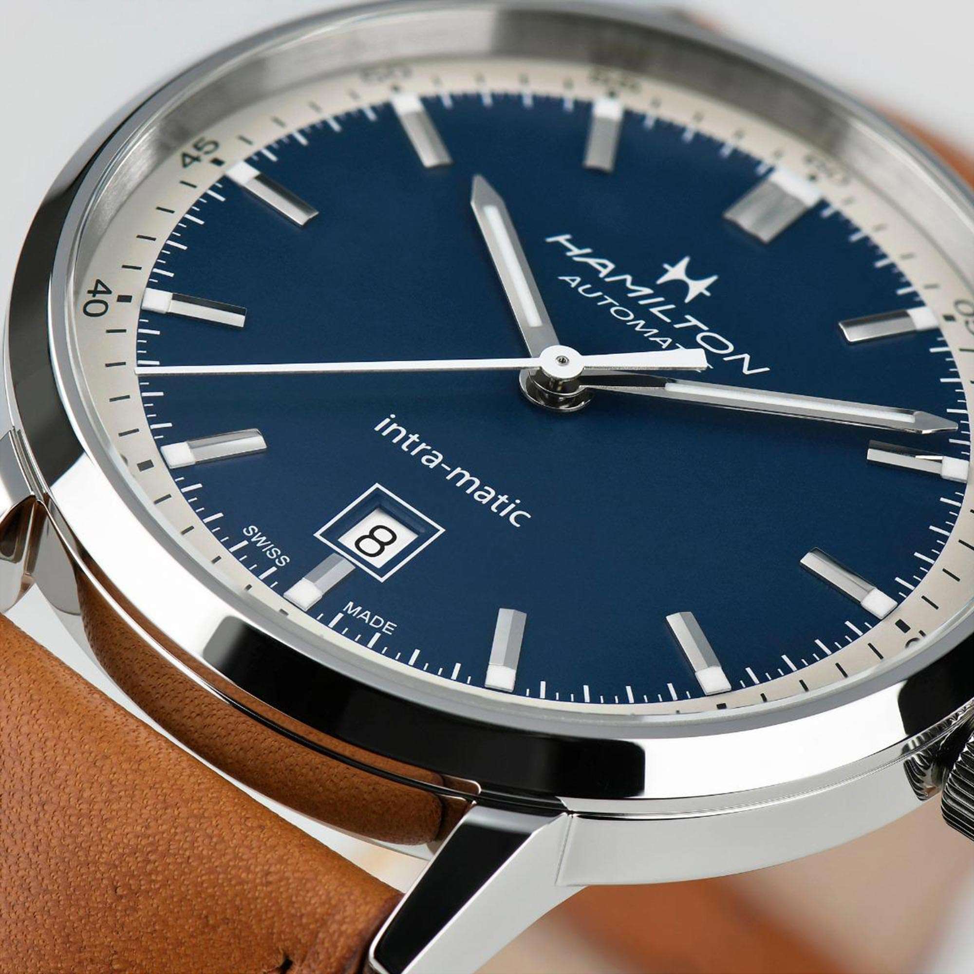Hamilton American Classic 40mm Blue Dial Leather Mens Automatic Watch H38425540