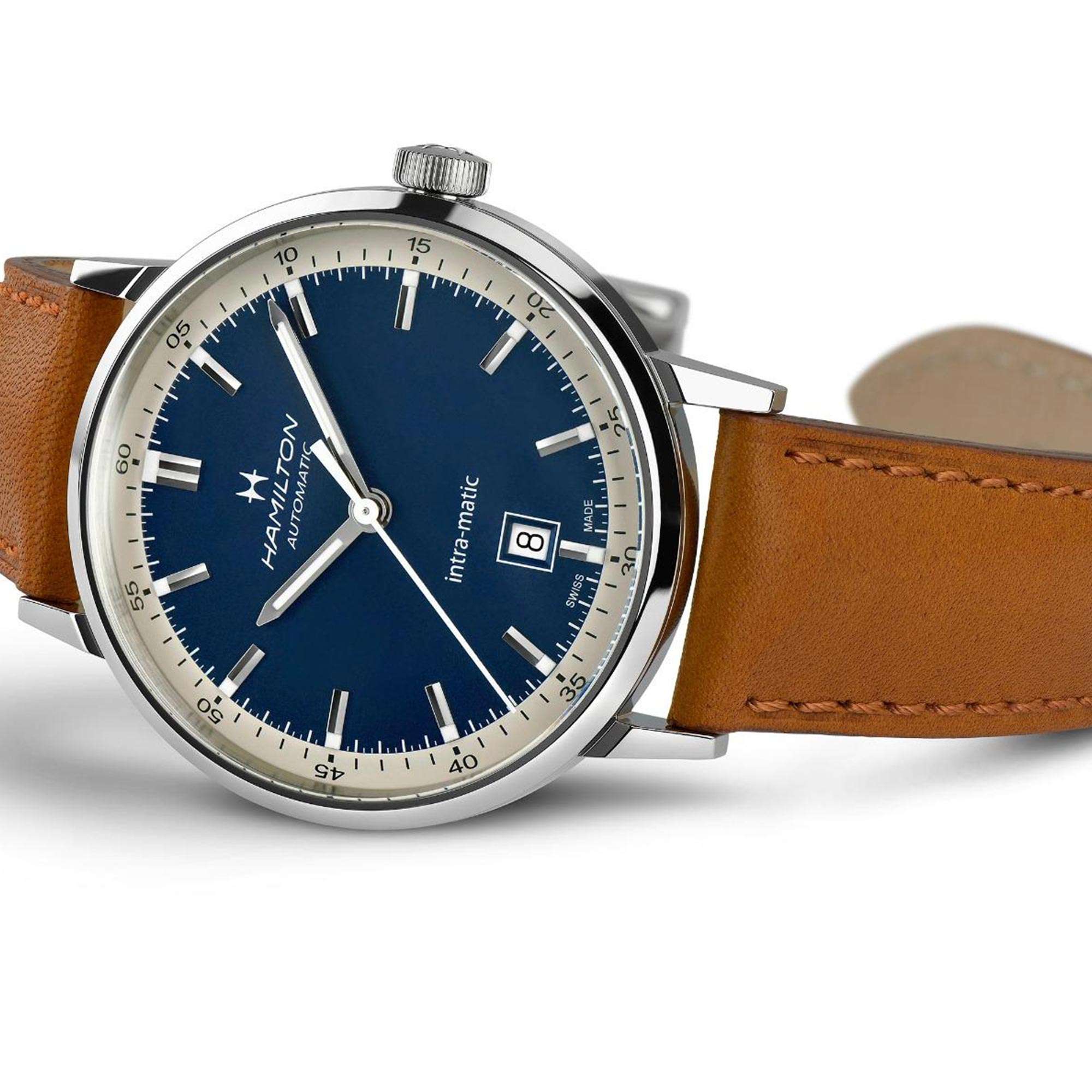 Hamilton American Classic 40mm Blue Dial Leather Mens Automatic Watch H38425540