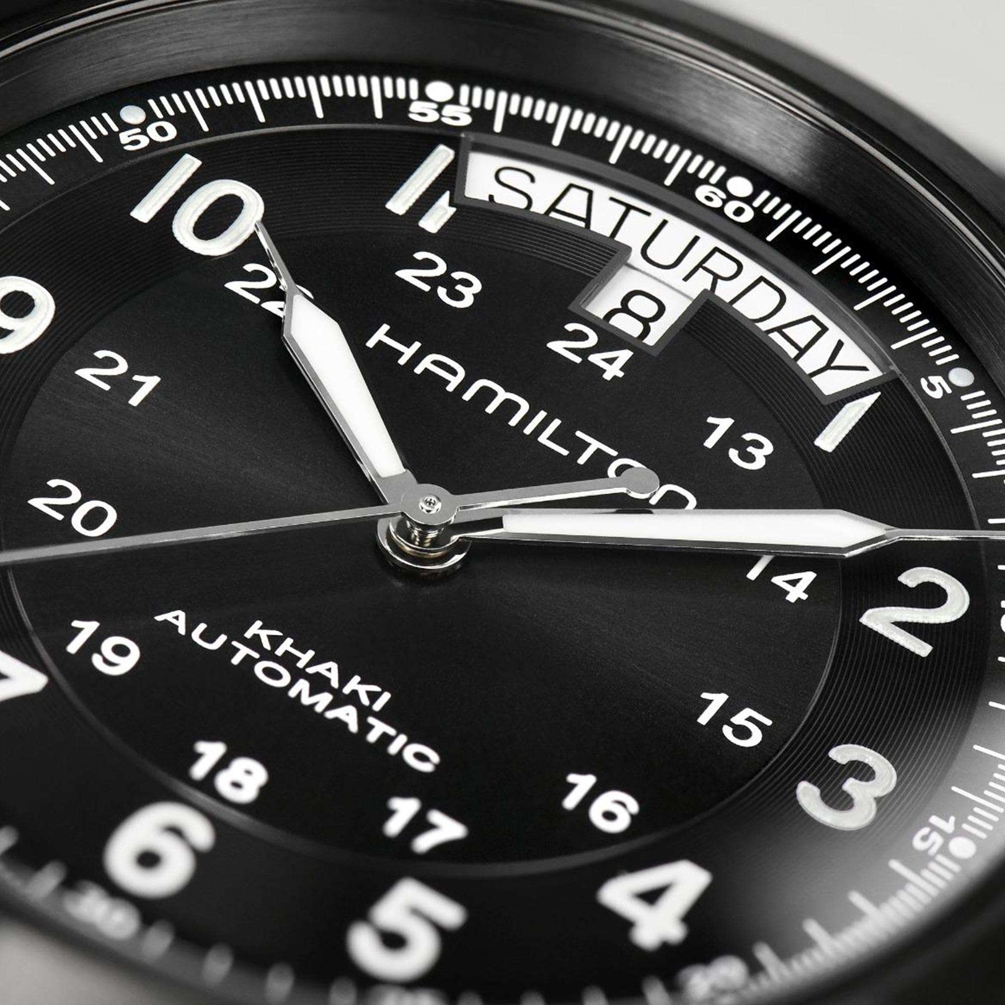 Hamilton Khaki Field King Automatic Black PVD Case Black Leather Men's Watch H64465733