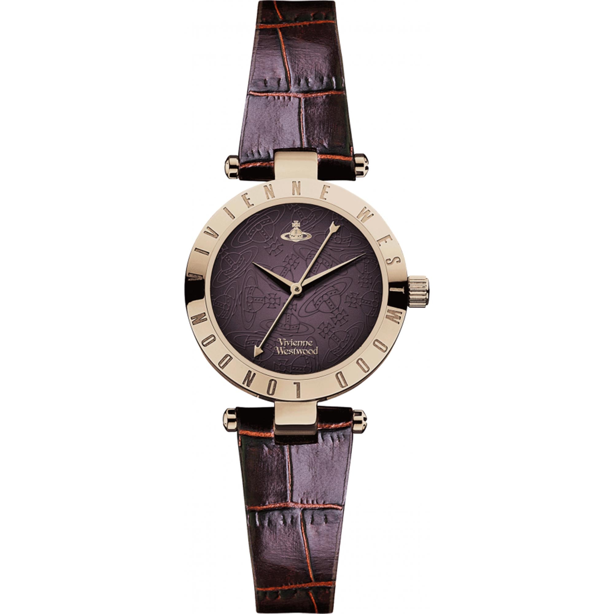 Vivienne Westwood Exclusive Westbourne II Rose Gold Plated Brown Leather Strap Purple Dial Ladies Watch VV092BRBR