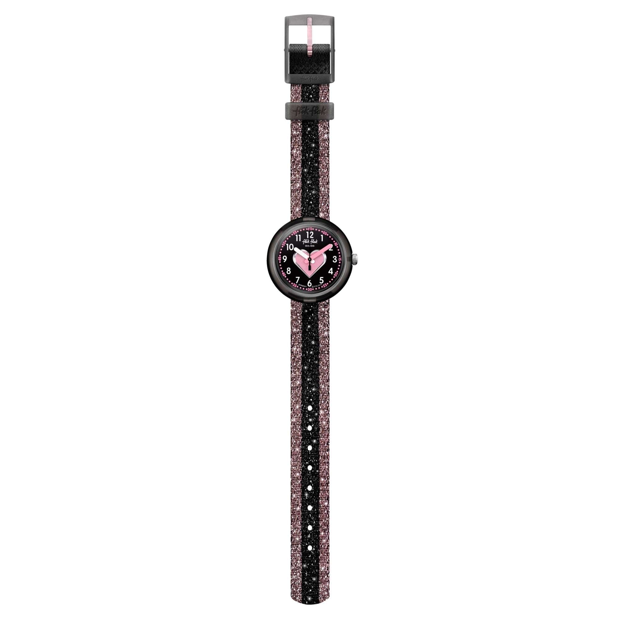 Flik Flak Cuoricino Quartz Black Dial Textile Strap Girls Watch FPNP071