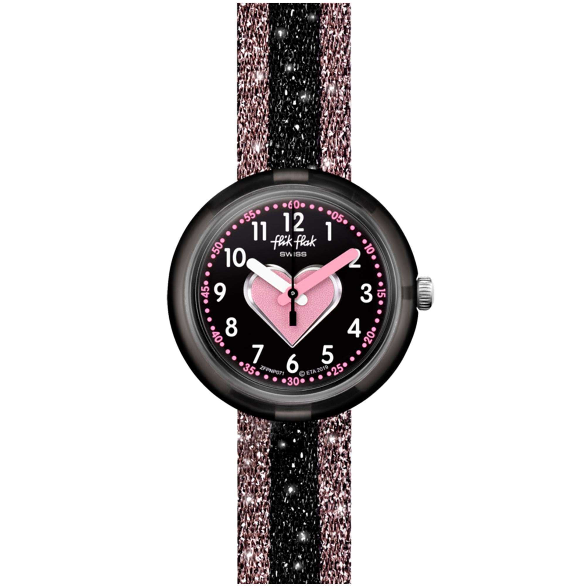 Flik Flak Cuoricino Quartz Black Dial Textile Strap Girls Watch FPNP071