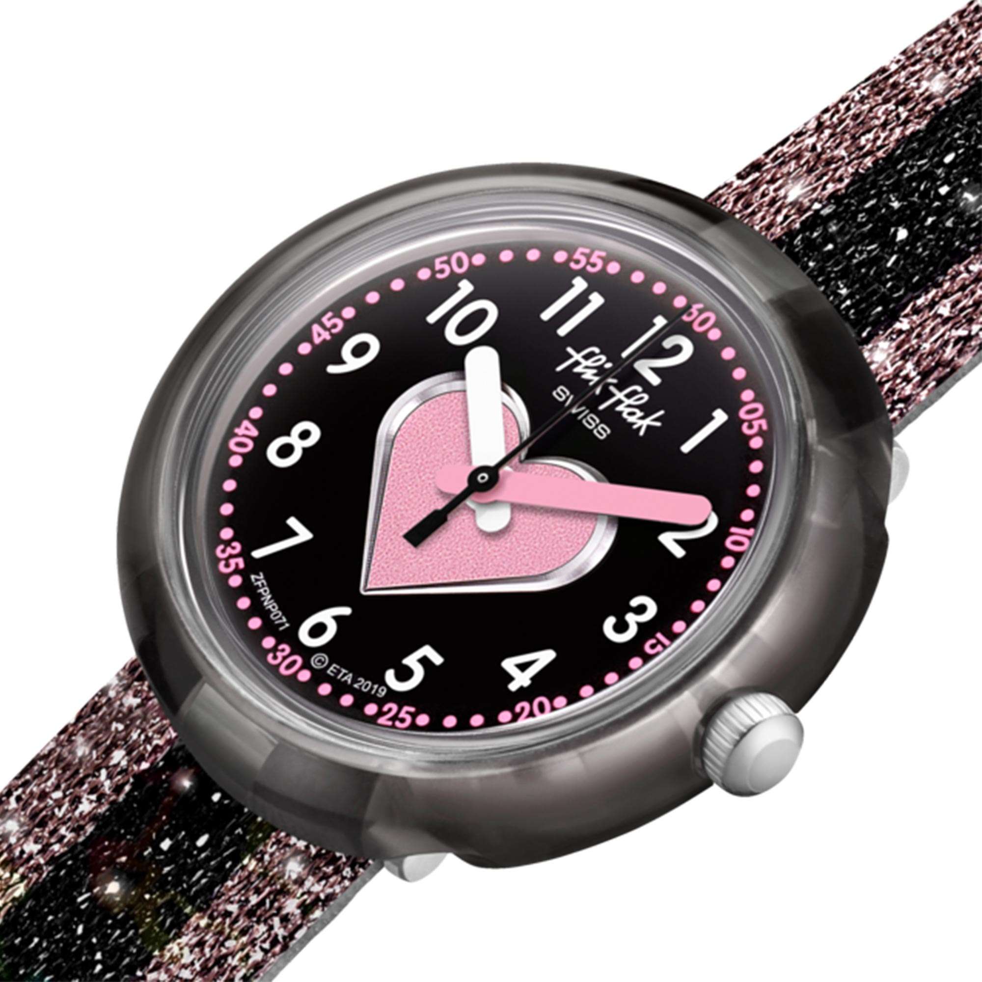 Flik Flak Cuoricino Quartz Black Dial Textile Strap Girls Watch FPNP071