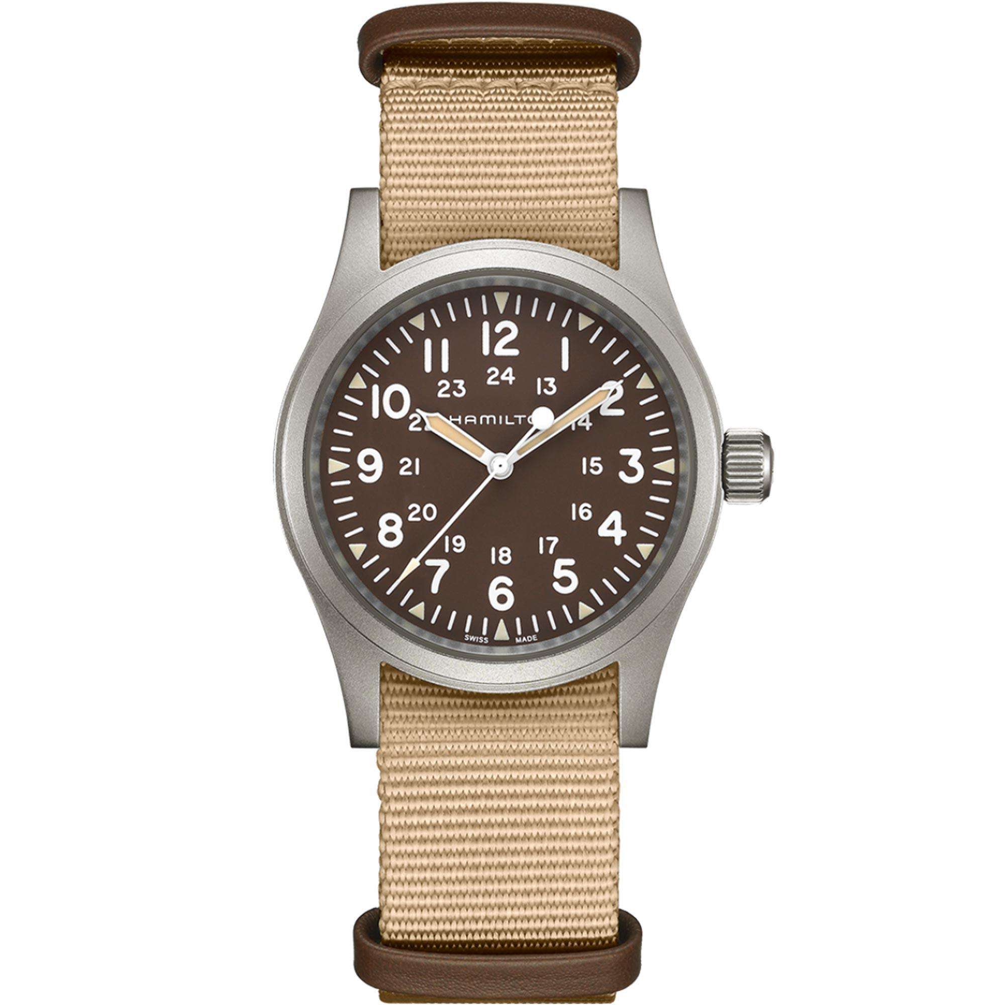 Hamilton Khaki Field 1960s Recreation Mechanical Brown Dial Canvas Strap Men's Watch H69439901